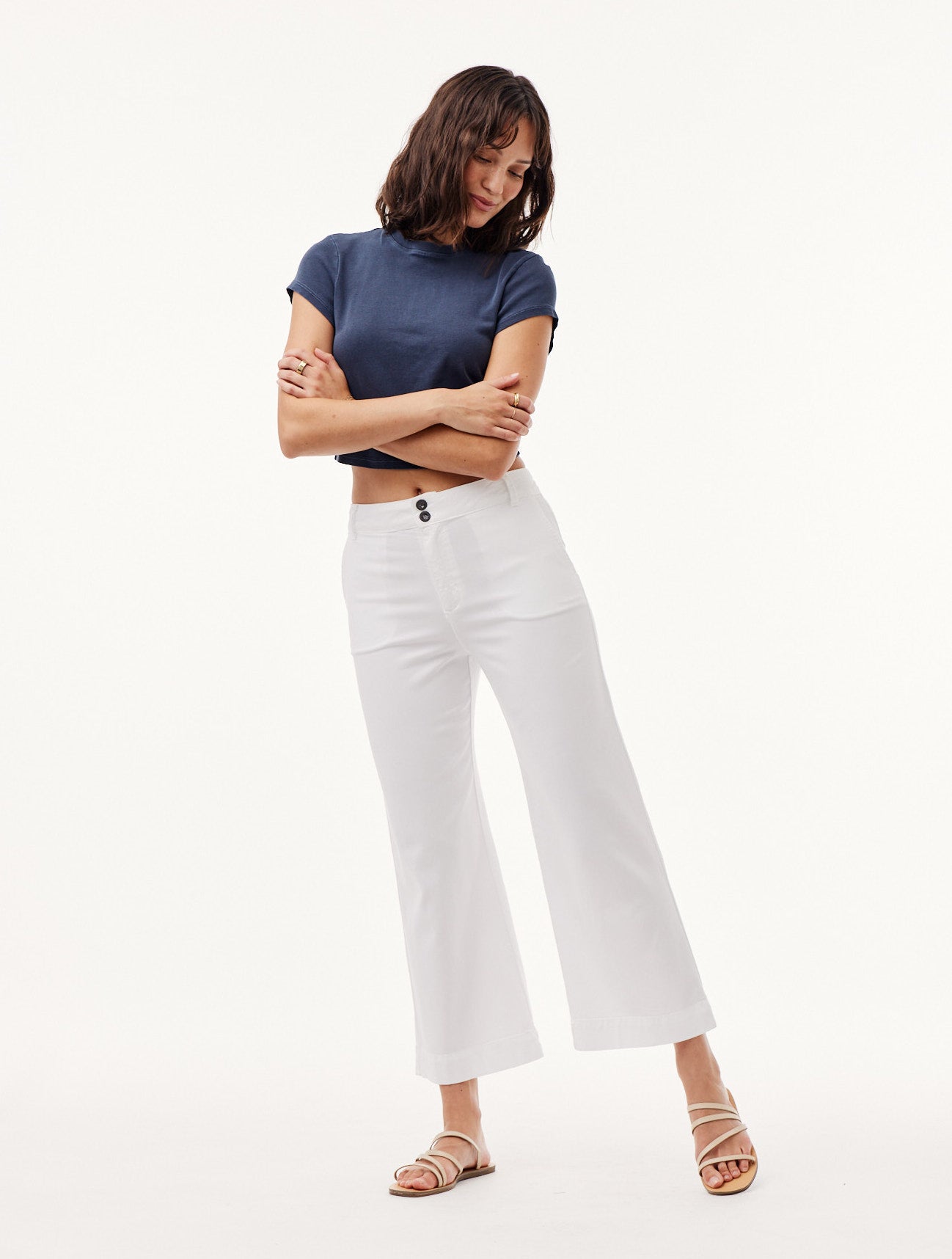 Saige Wide Leg Crop Pants - High Waisted Linen Pants for Women - Comfortable Summer White Pants for Casual Wear, Office & Travel