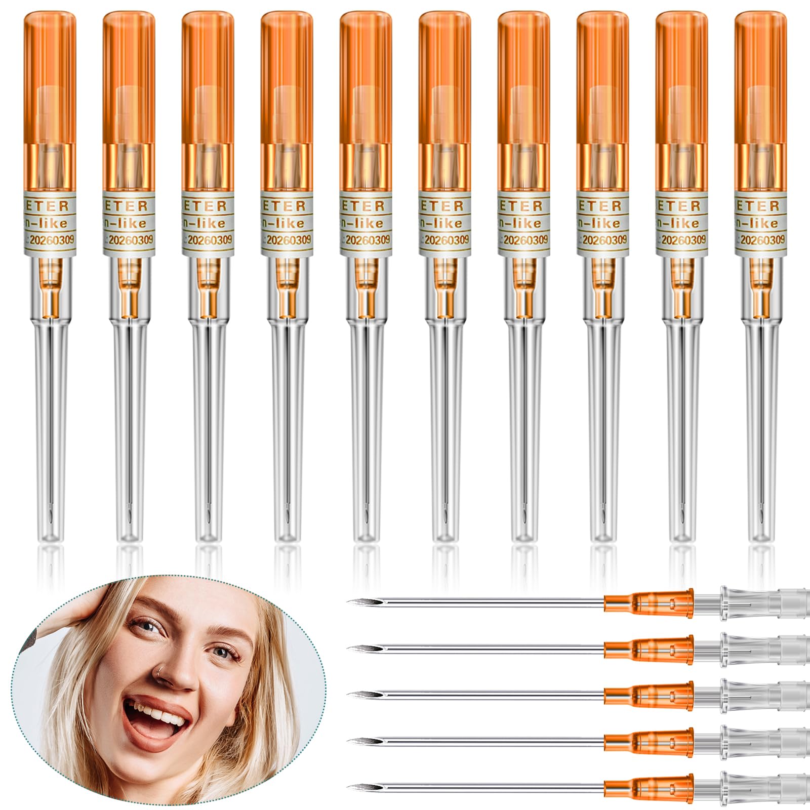 CINRA 10Pcs 14G Stainless Steel Hollow Piercing Needles - IV Catheter Needles for Ear, Nose, Lip, Tongue, Belly Button & Nipple Piercing | Professional Body Jewelry Kit for Safe & Precise Piercings at Home or Studio