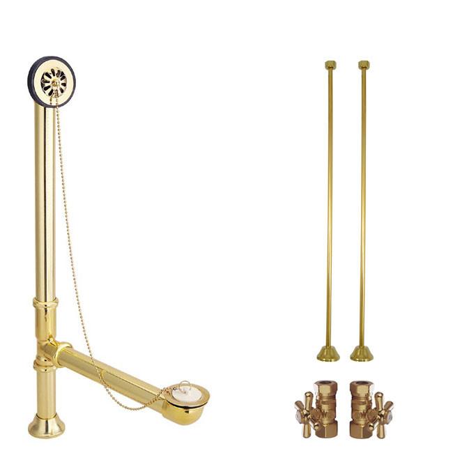 Vintage Brass Clawfoot Tub Hardware Kit with Drain, Straight Supply Lines & Cross Stops - Perfect for Bathroom Renovation & Antique Tub Restoration