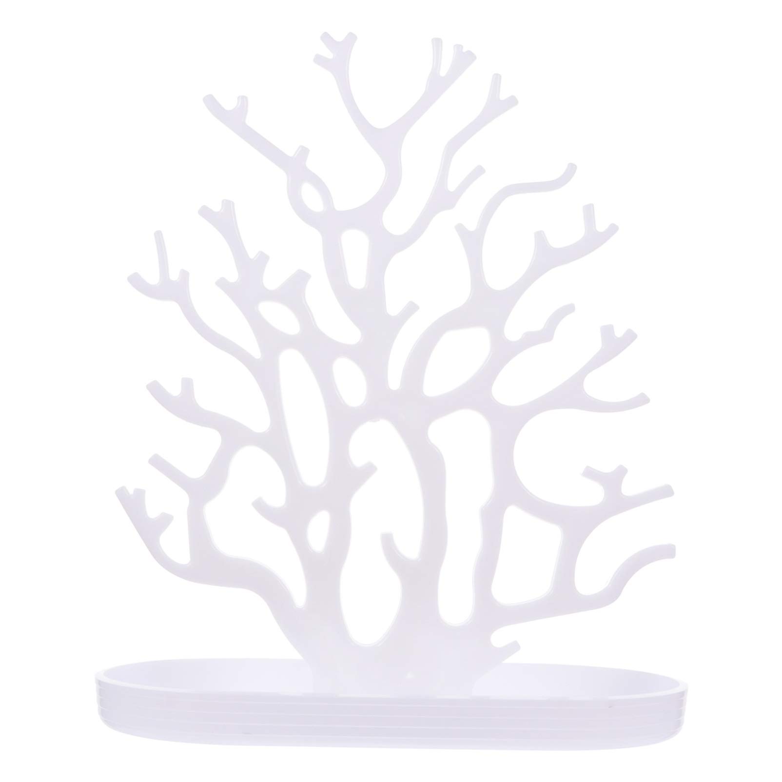 Cabilock 1 Piece White Coral Jewelry Hanger & Display Stand - Jewelry Tower Tree with Necklace & Earring Dish for Necklaces, Earrings, Rings - Perfect for Bedroom, Bathroom & Vanity Organization