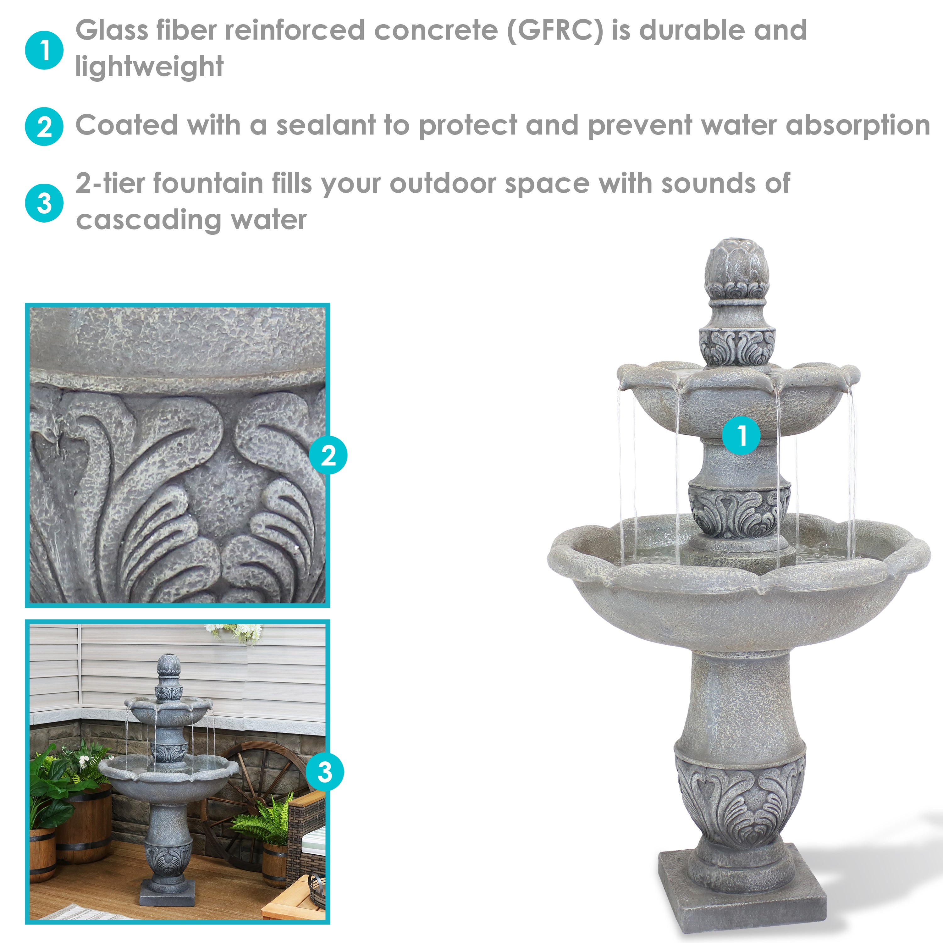 Sunnydaze 2-Tier Outdoor Water Fountain with French Garden Design - 50