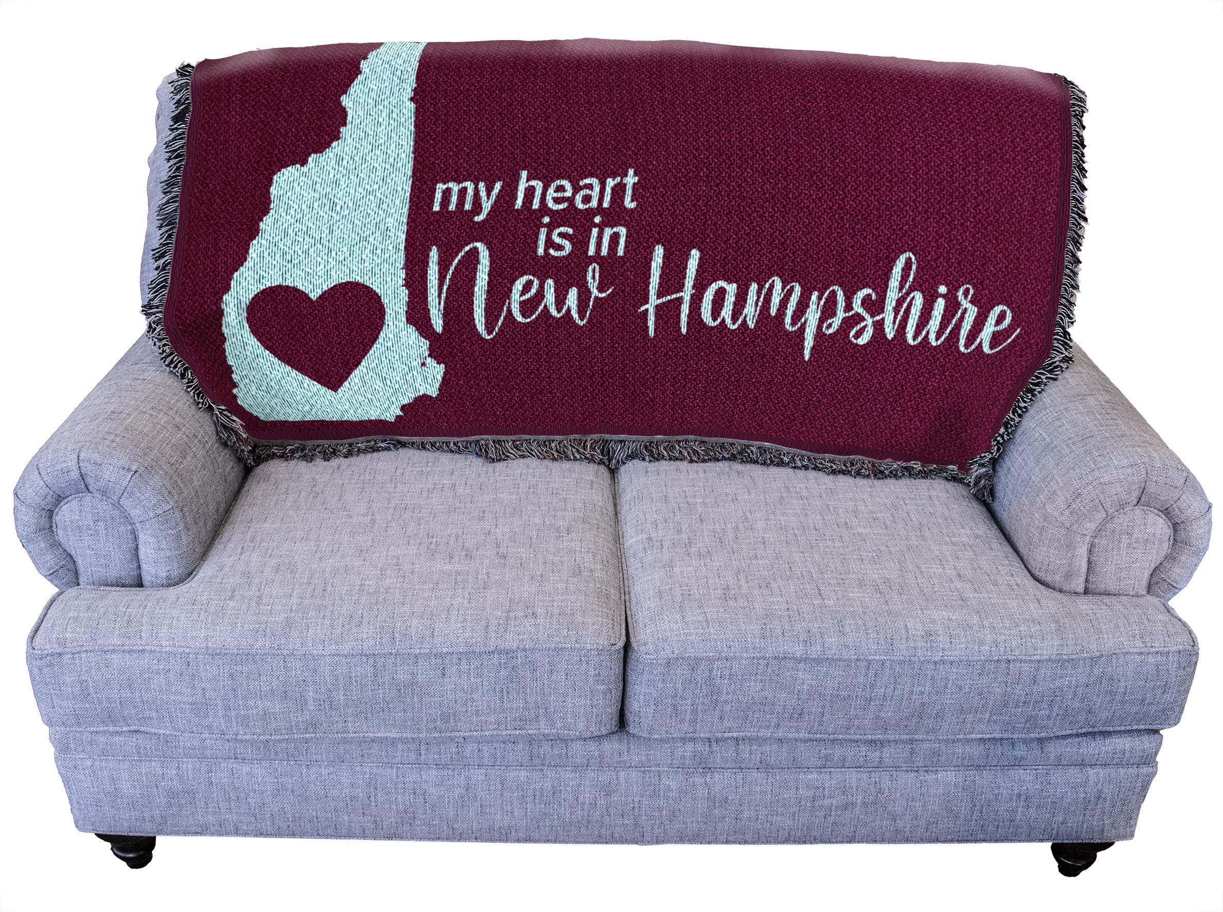 Pure Country Weavers My Heart is in New Hampshire Cotton Woven Throw Blanket - 61x36 Inch USA-Made Sofa Couch Tapestry Gift - Perfect for Cozy Living Room Decor, Bedroom Accent & Picnic Blanket