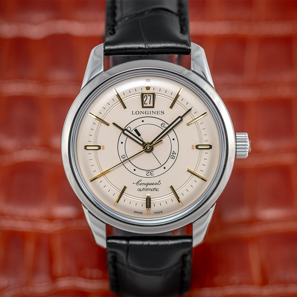 Conquest Heritage Central Power Reserve Champagne Dial Men's Watch - 38mm Stainless Steel Automatic - Perfect for Business, Formal & Special Occasions