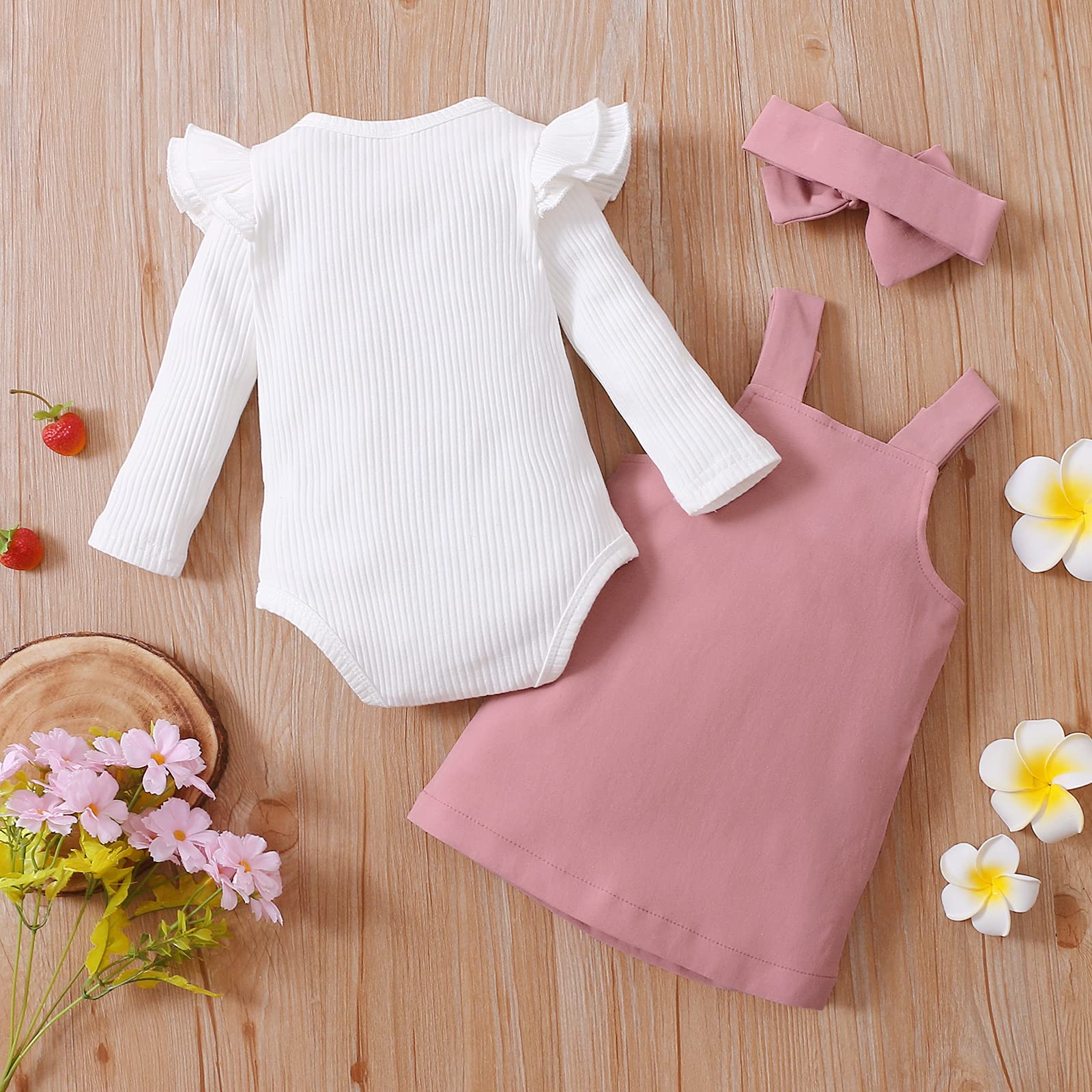 Mubineo 3Pcs Newborn Baby Girl Outfits - Bodysuit, Romper, Dress & Headband Set | Soft Cotton Baby Clothes for Photos, Parties & Everyday Wear