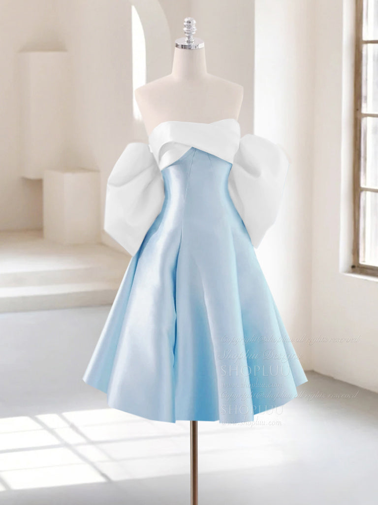 Elegant A-Line Sweetheart Neck Short Prom Dress in White & Blue - Perfect for Homecoming, Parties & Special Occasions