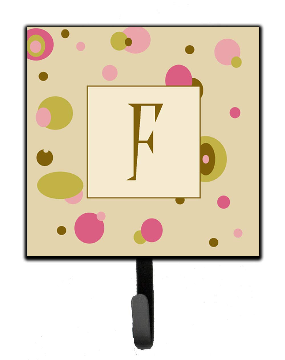 Caroline's Treasures CJ1004-FSH4 Letter F Monogram Leash Holder & Key Hook - Tan Dots, Small, Multicolor | Perfect for Dog Leashes, Keys & Home Organization