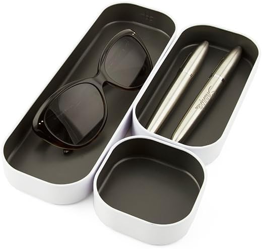 3-Piece Shallow Metal Organizer Tray Set - Gray & White (1 Inch) for Makeup, Stationery & Utensils | Perfect for Office Desk, Kitchen & Bathroom Drawer Organization
