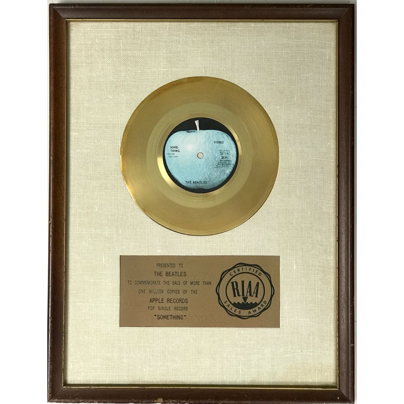 The Beatles 'Something' RIAA Gold 45 Award - Rare Collectible for Music Memorabilia & Beatles Fans - Perfect for Display in Home, Office or Music Studio
