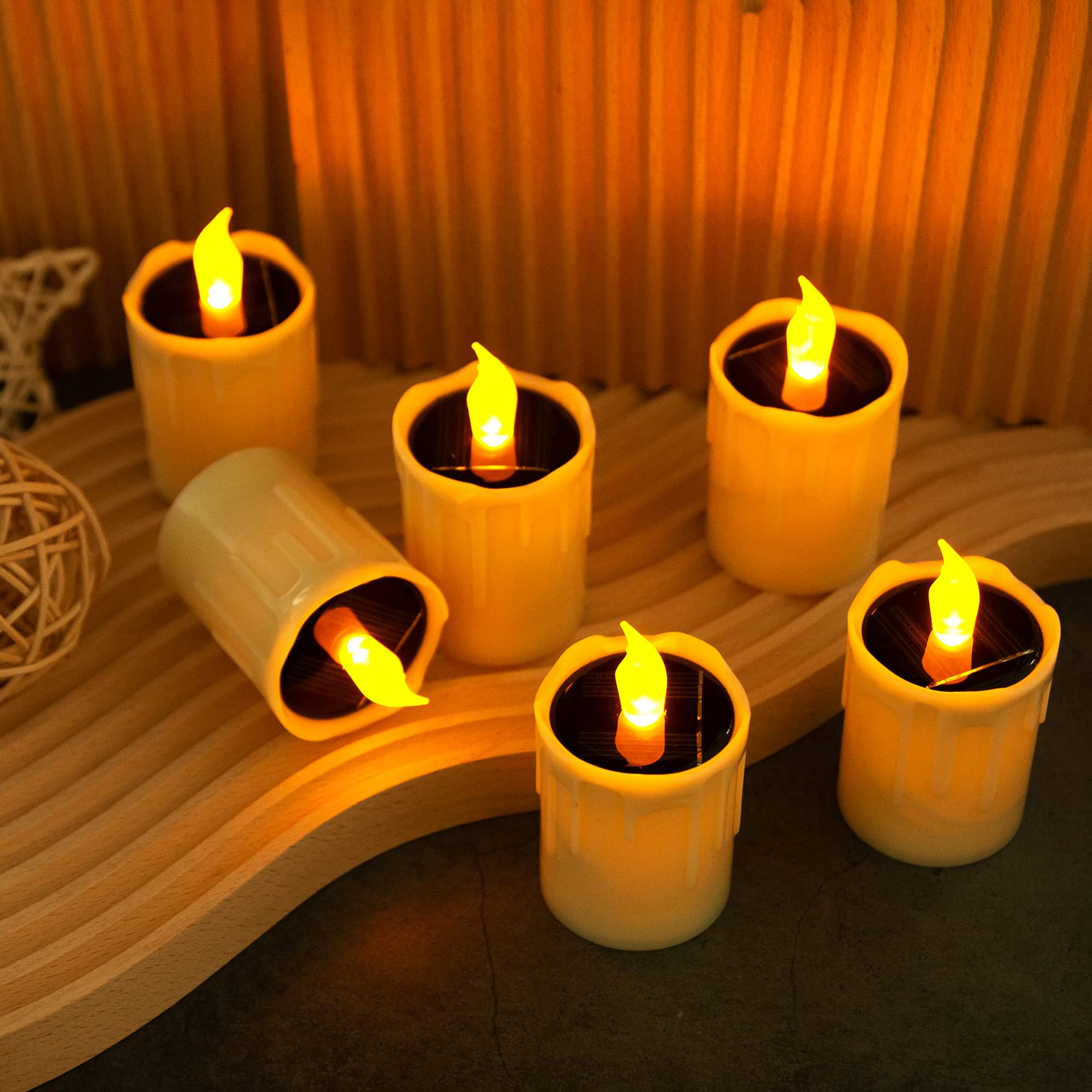 Solar Powered LED Candle Lights - Warm Yellow Flickering Flameless Tea Lights with 6 Pack, Waterproof Outdoor Solar Charging Candles for Wedding, Valentine's Day, Halloween, Christmas Decorations - Perfect for Garden, Patio, Pathway and Tabletop Decoration