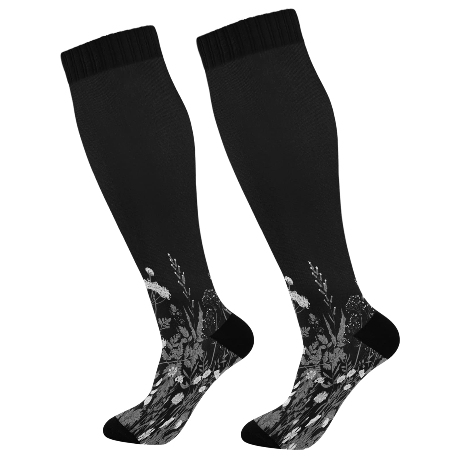 Best Compression Socks for Women & Men - Knee High Support Socks for Running, Hiking, Fitness - Floral Design - Improve Circulation & Reduce Swelling (Perfect for Travel, Work & Sports Recovery)