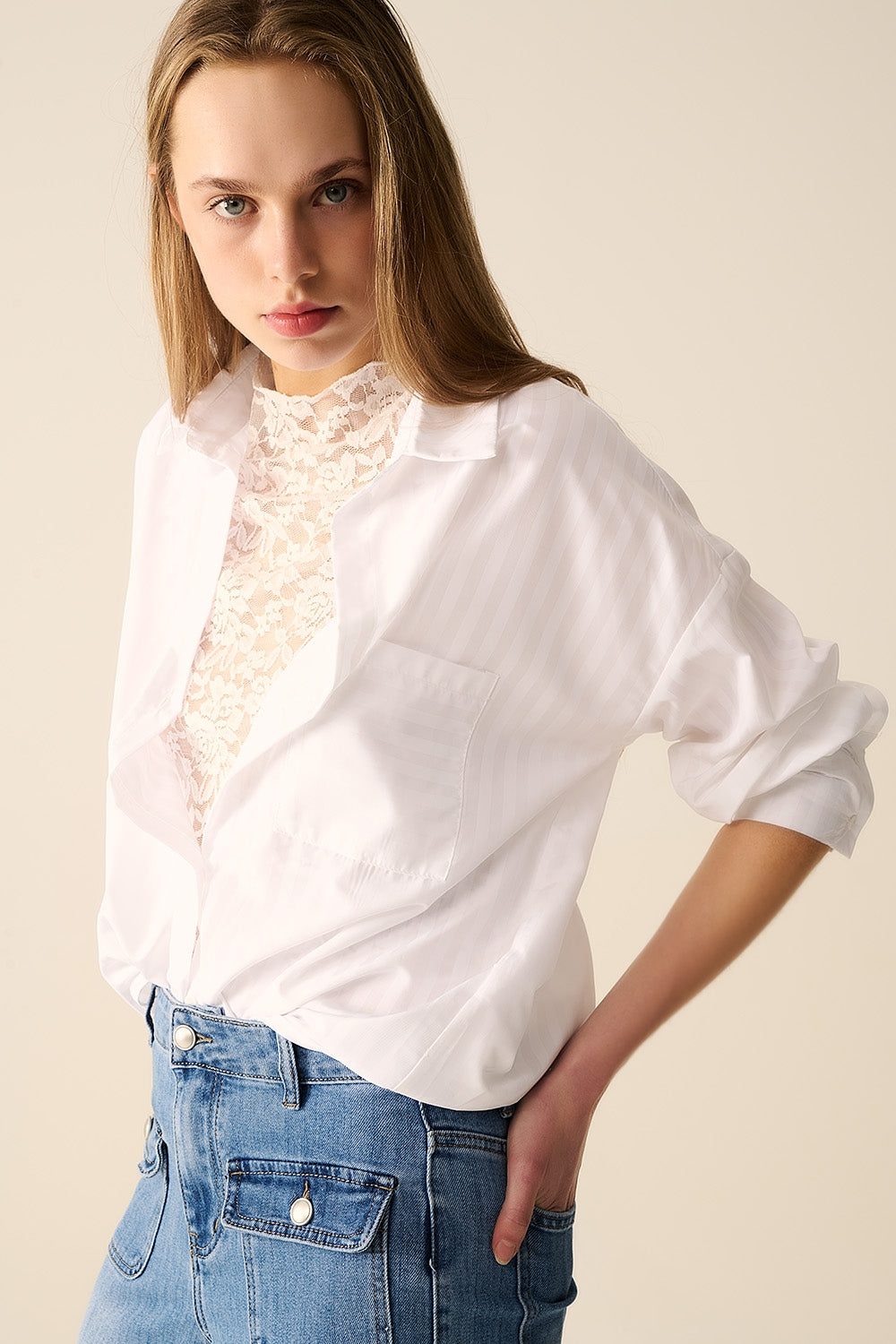 Relaxed Striped White Blouse for Women - Casual Summer Tops for Office, Date Night & Weekend Outings