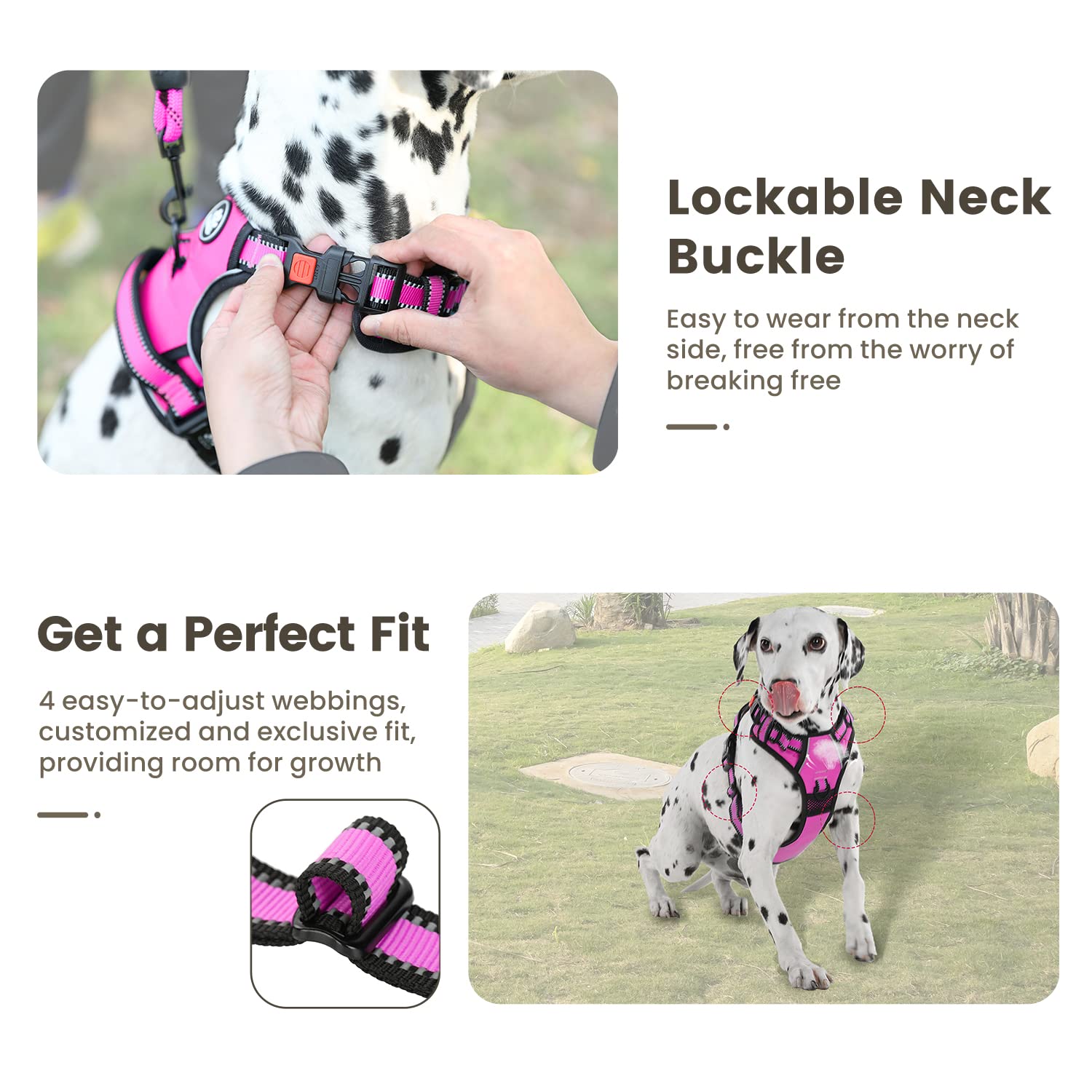 FURRYFECTION No Pull Dog Harness with Reflective Oxford & Padded Handle - Adjustable Pet Vest for Small Medium Large Dogs (Rose, Size L) - Perfect for Walking, Running & Outdoor Adventures