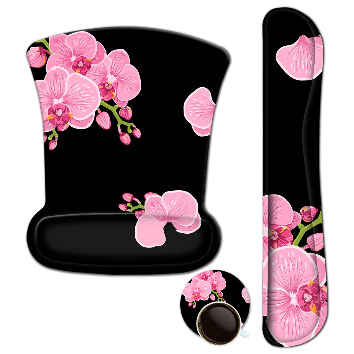 ARTSO Ergonomic Keyboard Wrist Rest & Mouse Pad Set with Memory Foam - Comfortable Wrist Support for Pain Relief, Durable Pink Orchid Butterfly Design - Perfect for Office, Gaming, and Long Computer Work Sessions