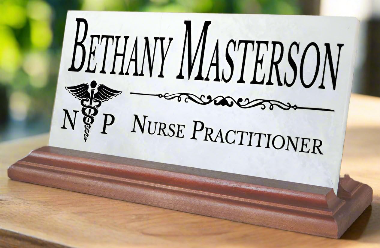 Custom Nurse Practitioner Name Plate - Solid Marble Office Desk Gift for Medical Professionals