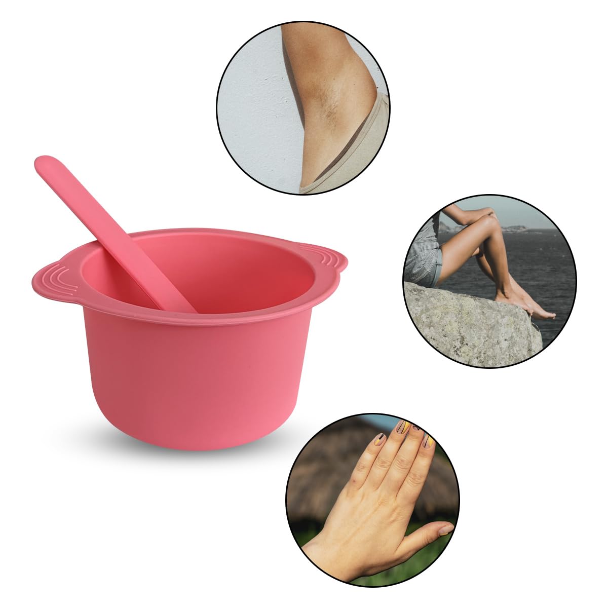 Non-Stick Silicone Wax Bowl for Hair Removal with Spatula - Pink Waxing Pot Liner for Smooth Skin, At-Home Waxing & Salon Use