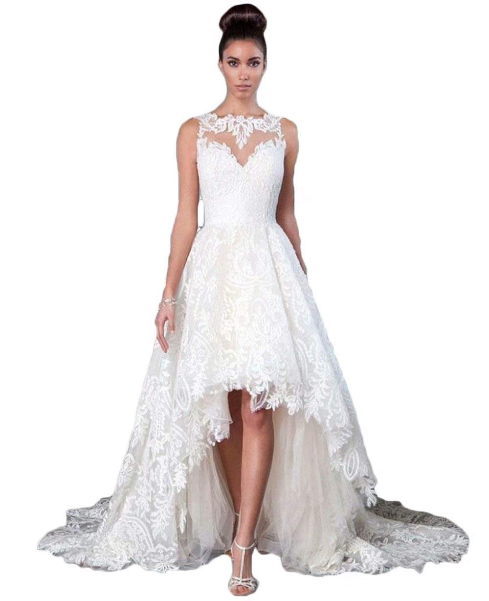 Elegant Rmaytiked Women's High-Low Wedding Dress with Lace & Tulle for Beach Brides - Perfect for Beach Weddings, Outdoor Ceremonies and Boho Bridal Looks