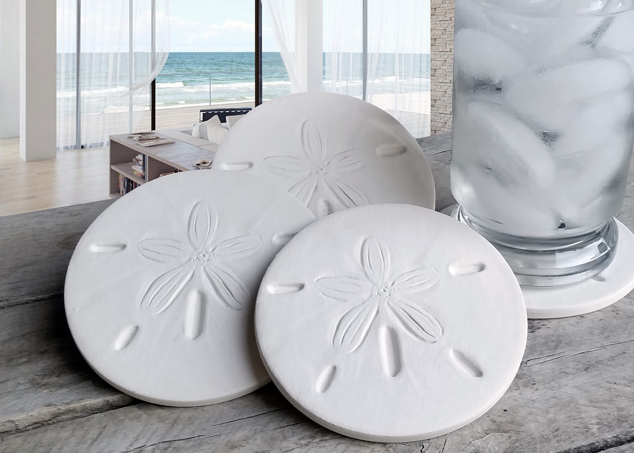Sand Dollar Absorbent Drink Coasters Set of 4 - Natural Beach Themed Coasters for Drinks - Coastal Home Decor - 4.38 Inch Round - Perfect for Summer Parties, Beach House Decor, and Coastal Themed Weddings