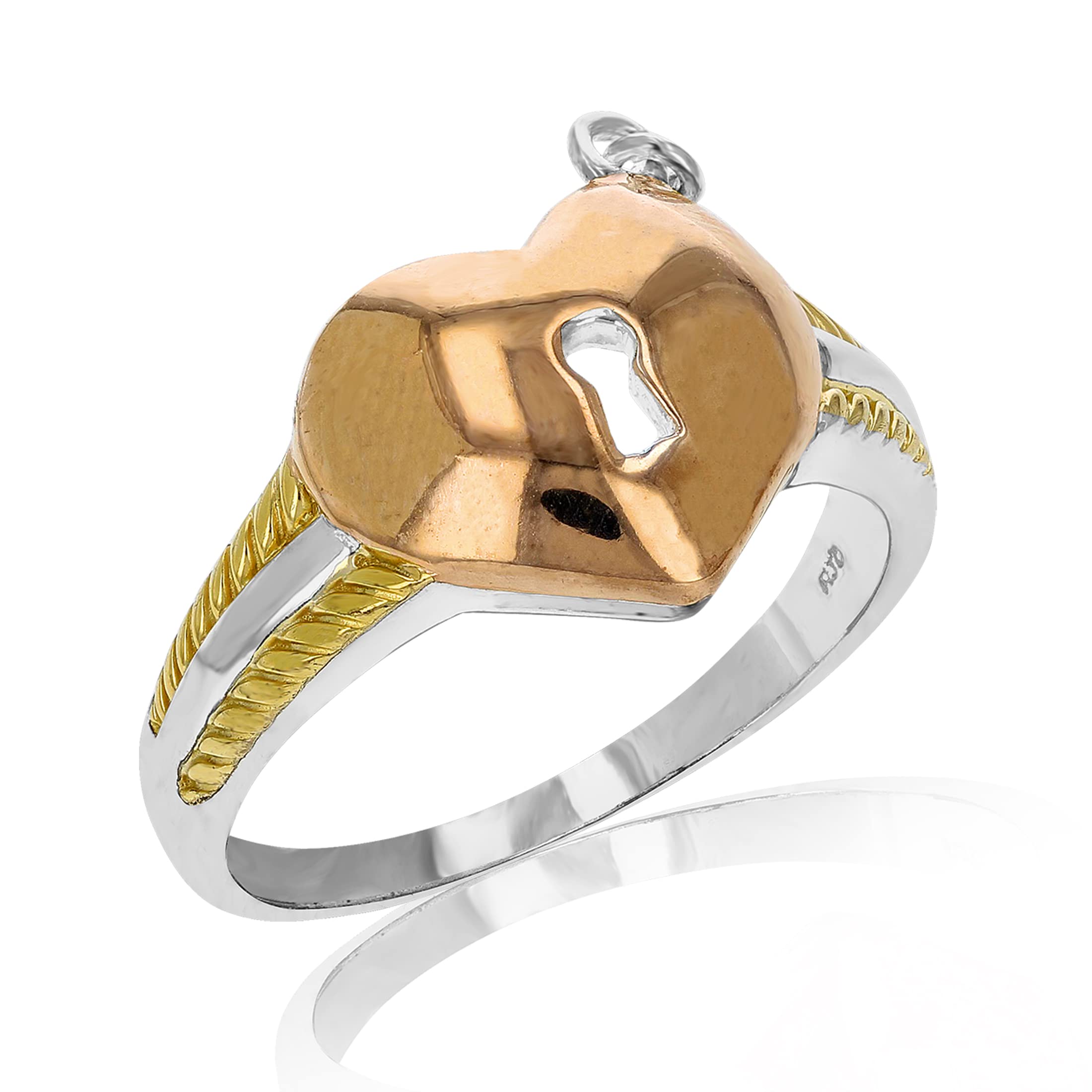 14K Yellow Gold Plated Sterling Silver Heart Pendant with Lock & Key Charm - Perfect for Valentine's Day Gifts, Anniversary Presents & Romantic Jewelry