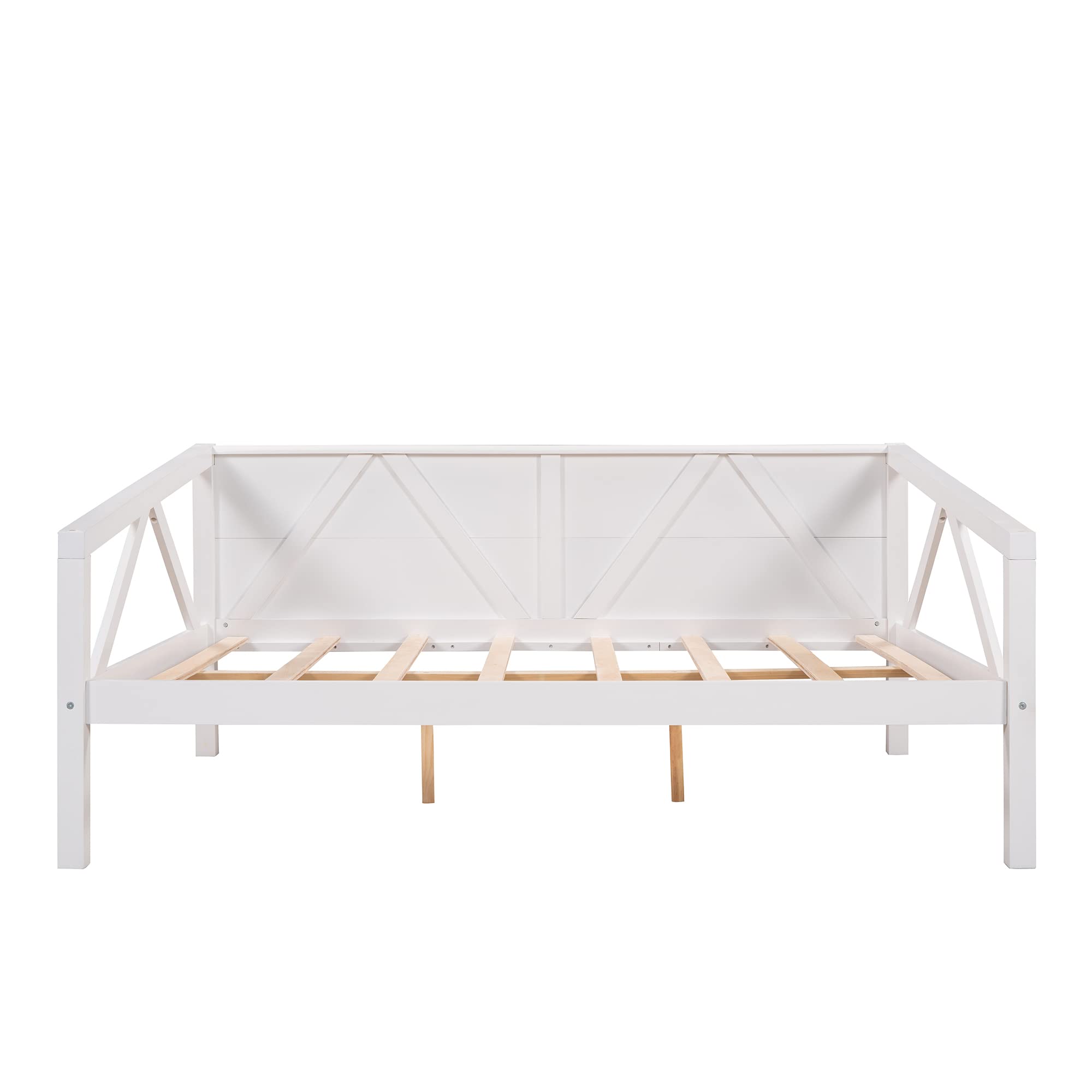Bellemave Full Size Wooden Daybed Frame with Solid Wood Slats - Sturdy Dual-Use Sofa Bed for Bedroom & Living Room - No Box Spring Needed (White) - Perfect for Guest Rooms, Small Apartments & Cozy Reading Nooks