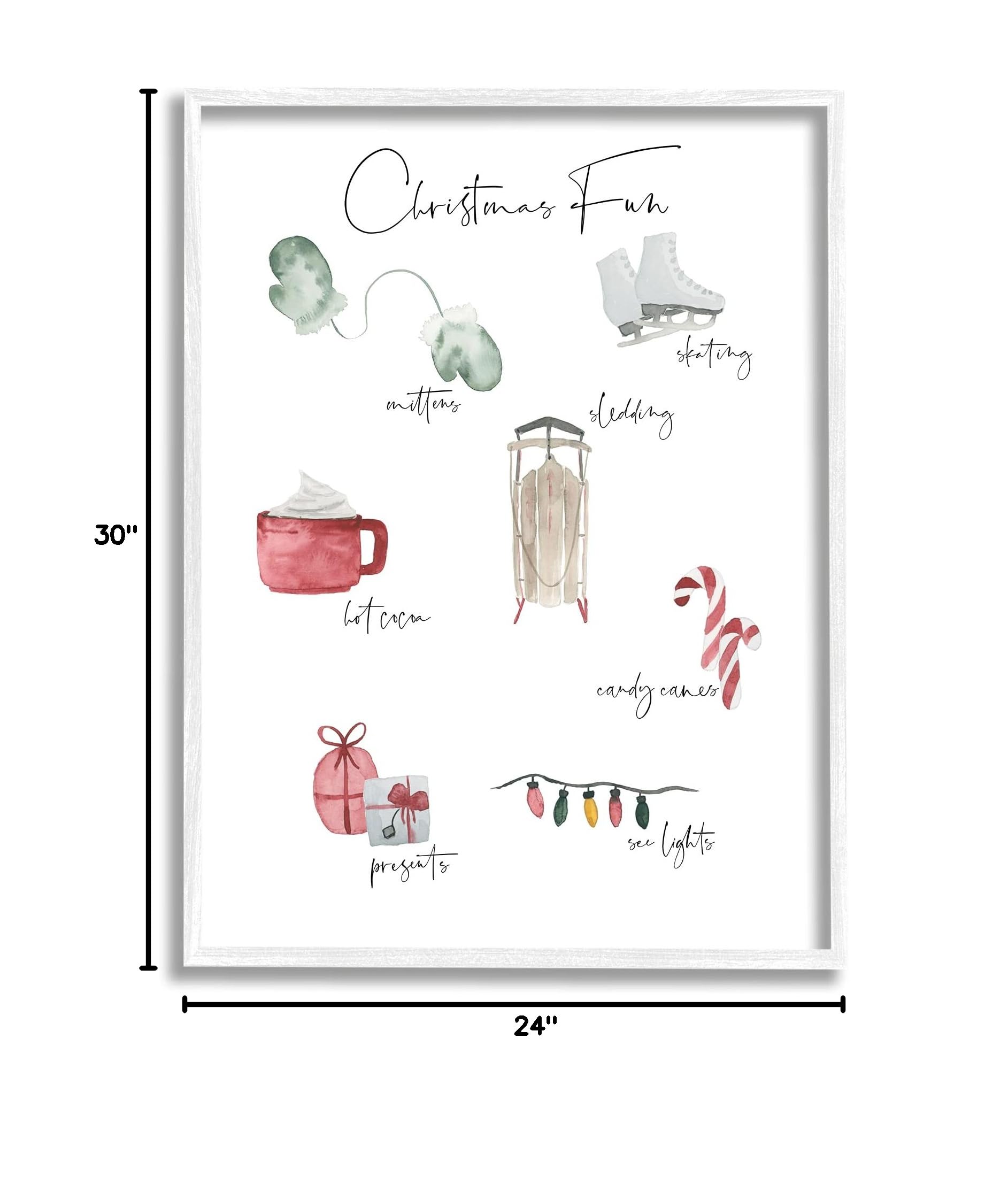 Stupell Industries Christmas Fun Illustrated Holiday Traditions Wall Art - White Framed Festive Decor by Lucille Price, 24