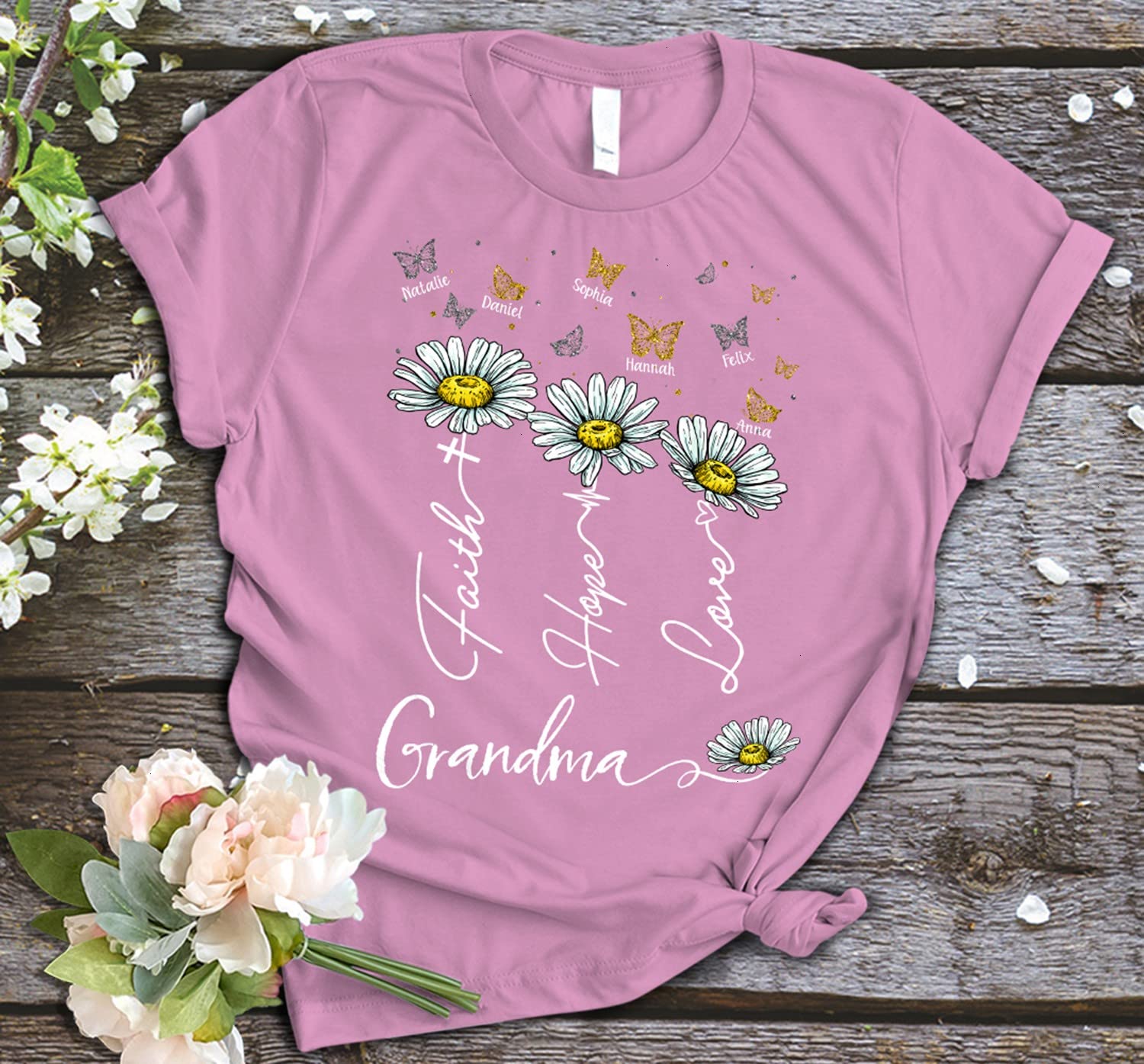 Plus Size Women's Personalized Faith Hope Love T-Shirts - Funny Grandma Shirts for Women - Comfortable Cotton Tees for Casual Wear & Family Gatherings