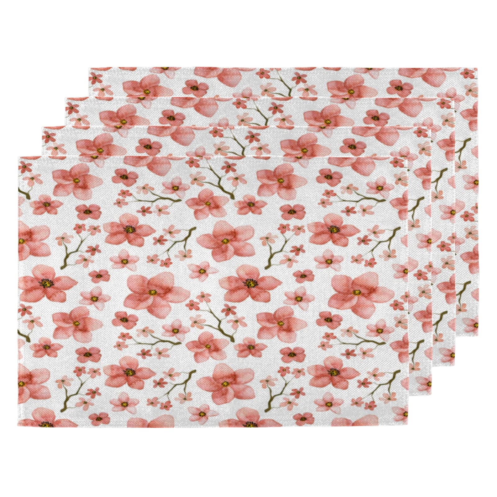 4-Pack Pink Cherry Blossom Double-Sided Placemats - Heat Resistant & Washable Dining Table Mats for Farmhouse Kitchen Decor | Perfect for Holiday Parties, Family Dinners & Everyday Use