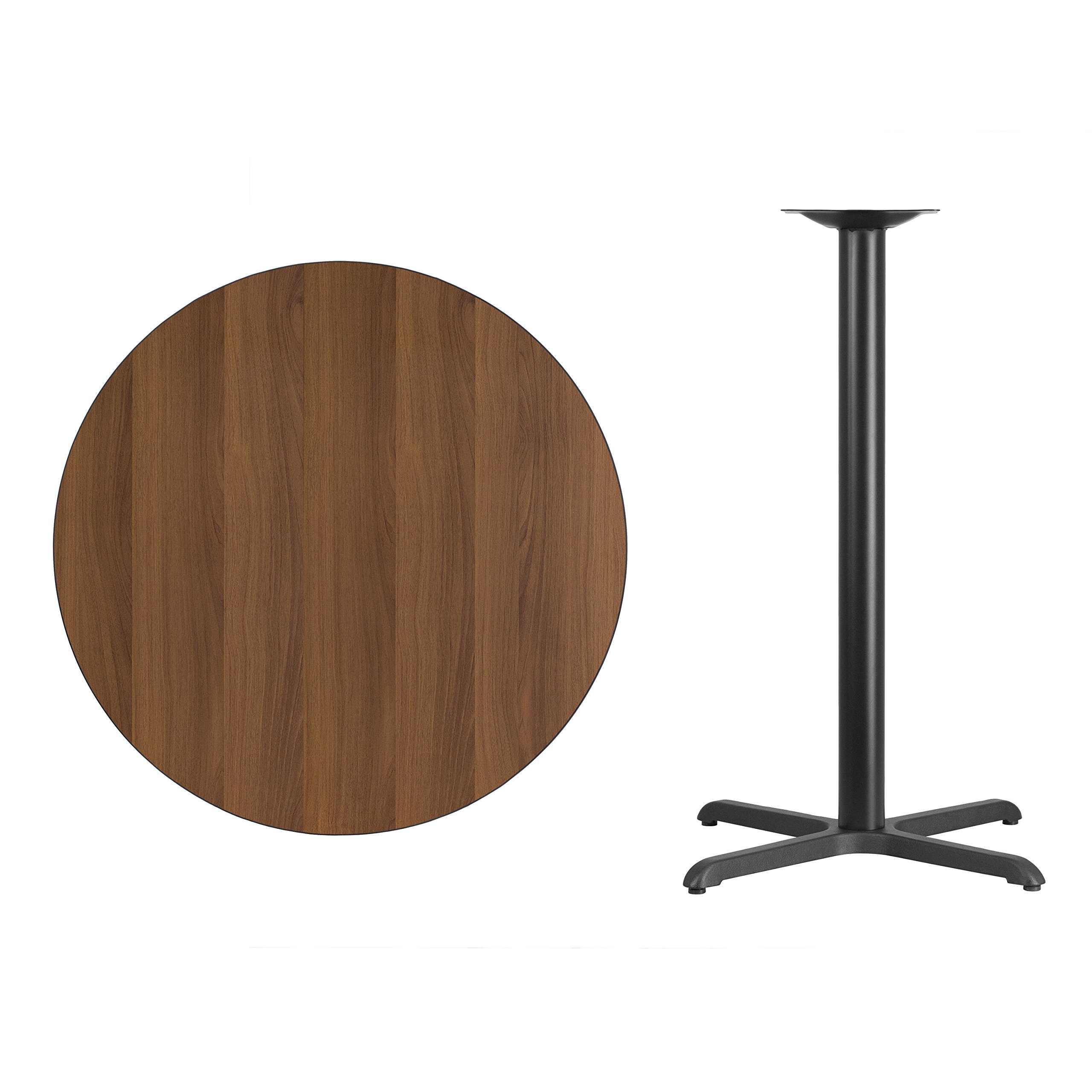 Flash Furniture 36-Inch Round Walnut Laminate Dining Table Top with 30x30-Inch Bar Height Metal Base - Perfect for Kitchen, Breakfast Nook, and Small Space Dining