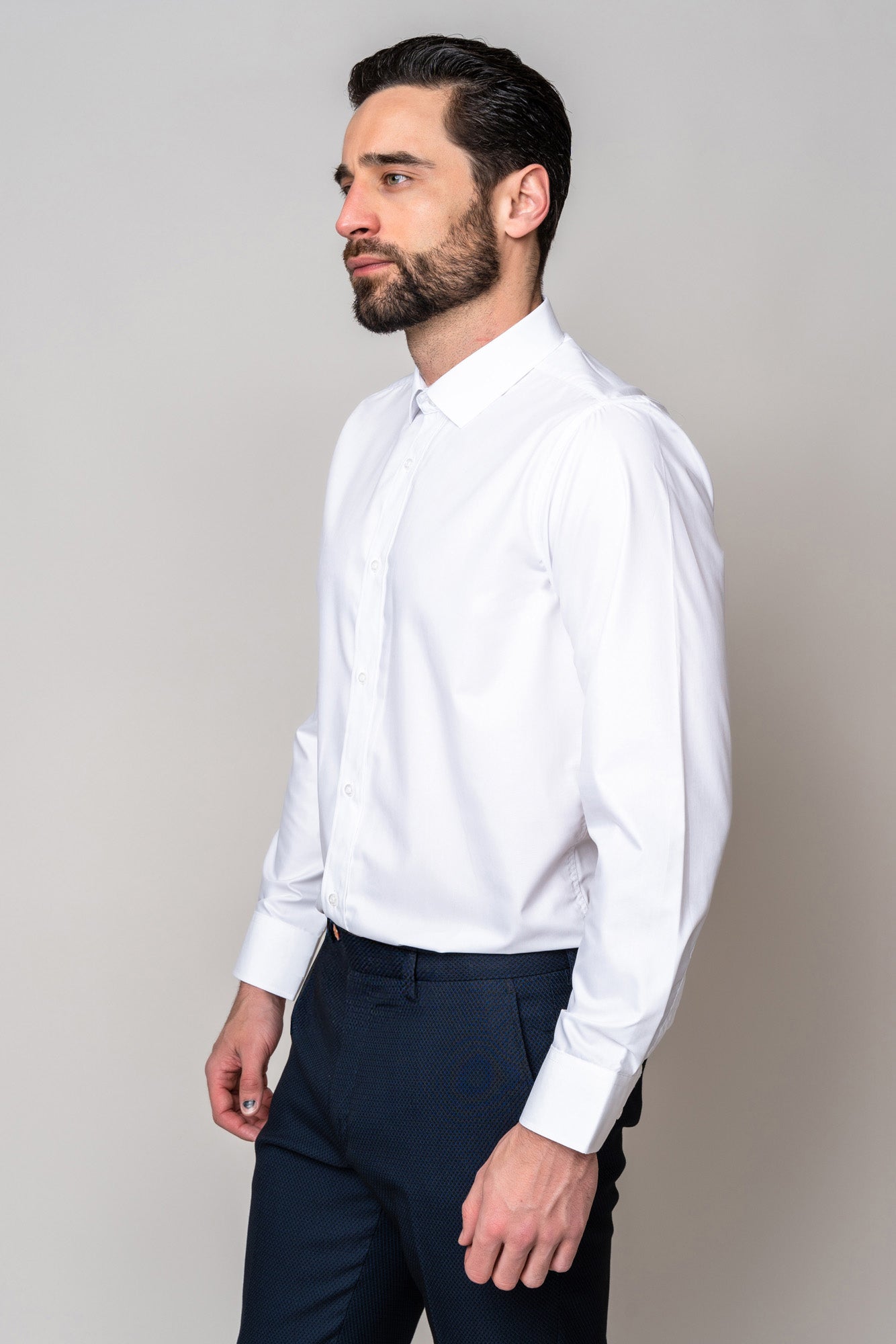 CARTER Men's White Long Sleeve Dress Shirt - Slim Fit Formal Business Shirt for Office, Wedding & Professional Occasions
