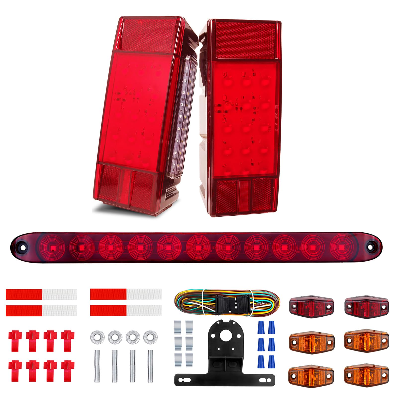 **Brightest 8x3 Inch LED Submersible Boat Trailer Lights Kit – Waterproof with 29ft 4-Way Flat Wiring Harness – Perfect for Marine, Towing & Outdoor Trailers**