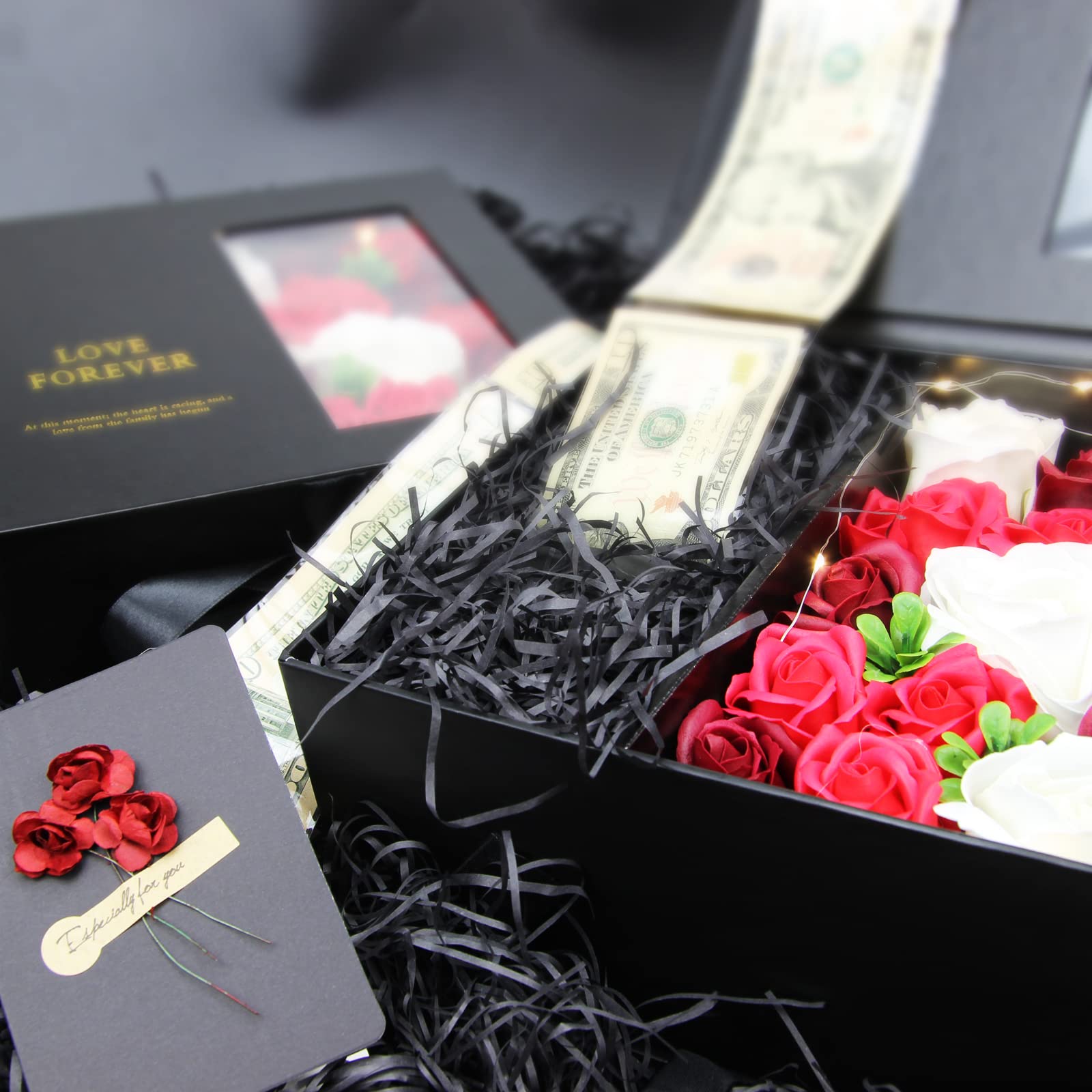Luxury Money Pull Out Gift Box with Flowers & Ribbon - Elegant Cash Present Box for Birthday, Anniversary, Wedding - Perfect Gift for Wife, Girlfriend, Mother, Friend - Great for Surprise Parties & Special Occasions