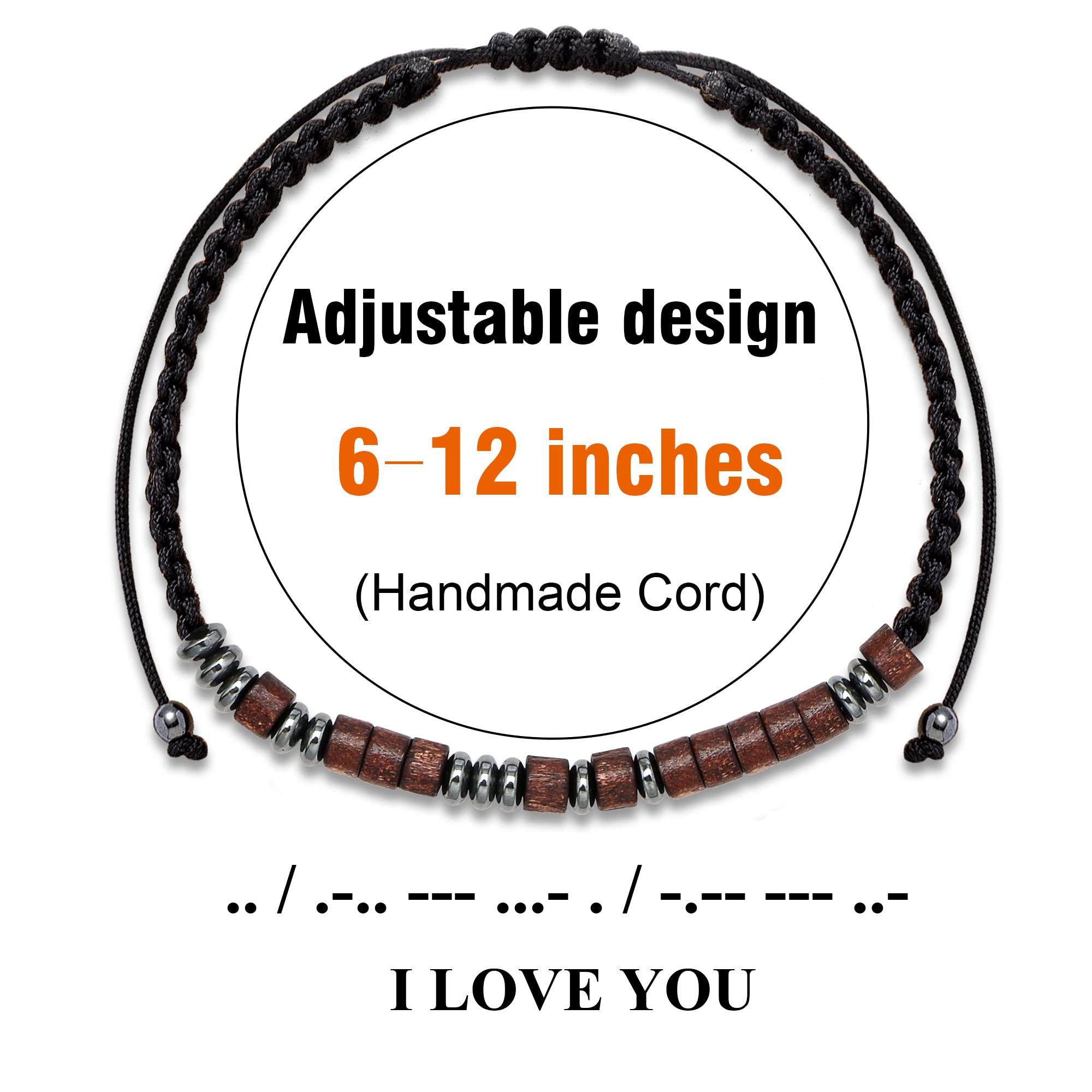 JoycuFF Morse Code Bracelet for Women & Men - Wooden Wrap Strand Bracelet - Anniversary, Birthday Gift for Best Friend, Mom, Daughter, Granddaughter, Son, Boyfriend, Girlfriend, Husband - Perfect for Everyday Wear, Special Occasions & Thoughtful Gifting