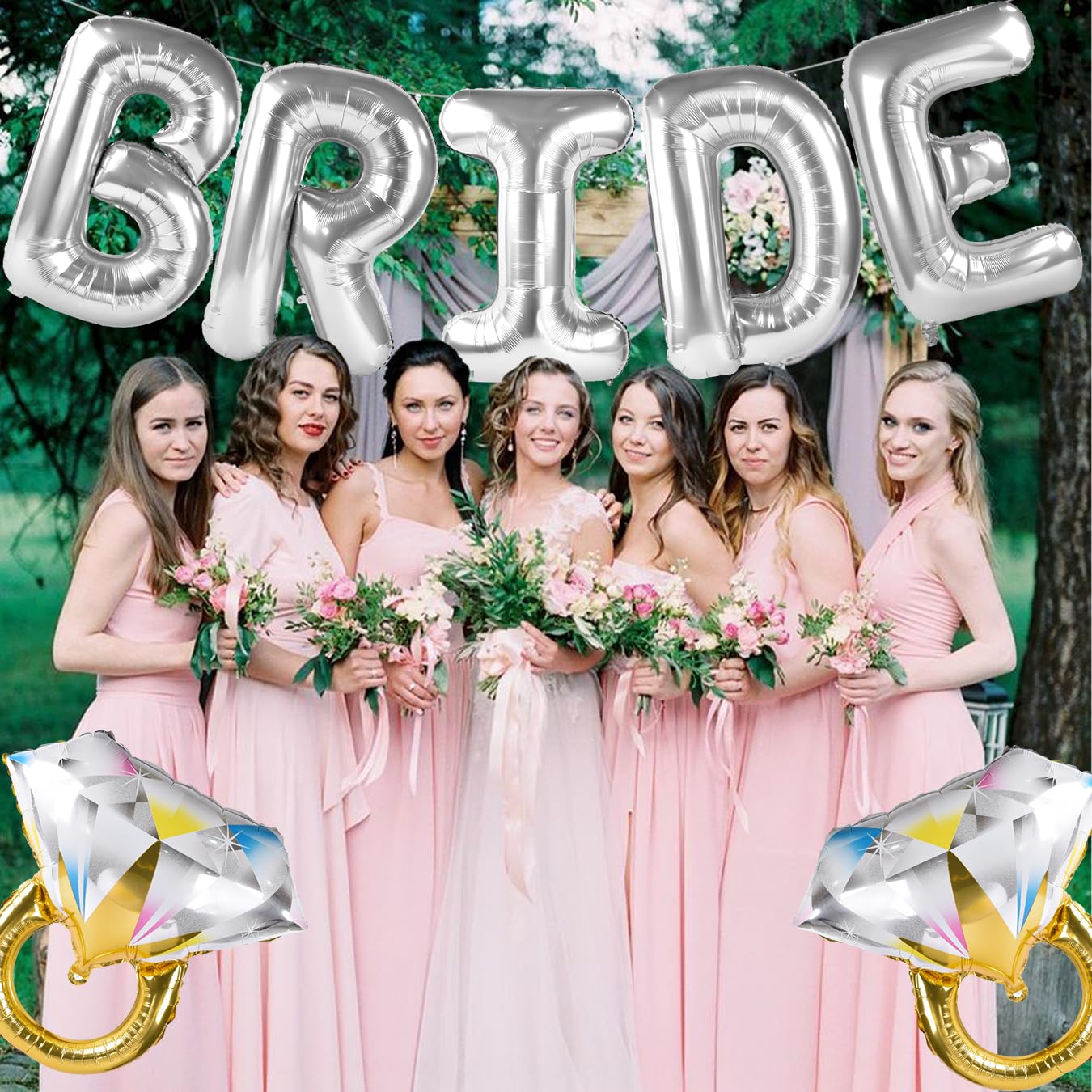 Large Silver Bride Balloons with 2 Ring Balloons - Wedding Decor for Bridal Showers, Bachelorette Parties & Engagement Celebrations | Perfect for Photo Backdrops, Table Centerpieces & Venue Decorations