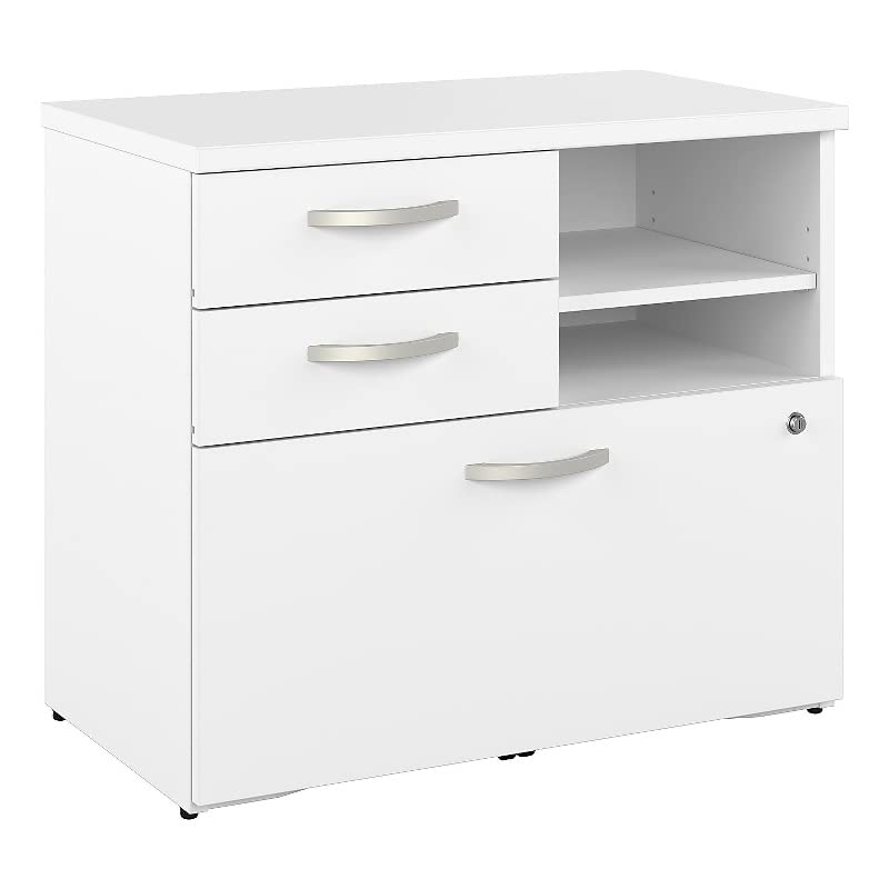 Bush Business Furniture Studio A Office Storage Cabinet with 3 Drawers & Adjustable Shelves, White - Perfect for Home Office, Small Business & Workspace Organization