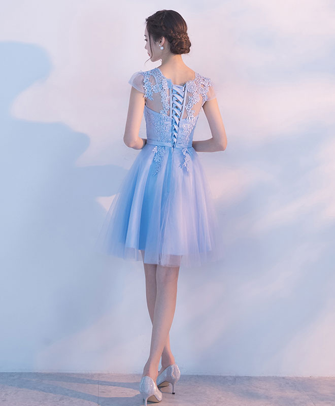 Light Blue A-Line Tulle Lace Short Prom Dress for Homecoming, Party, and Special Occasions - Elegant Formal Evening Gown for Teens and Juniors