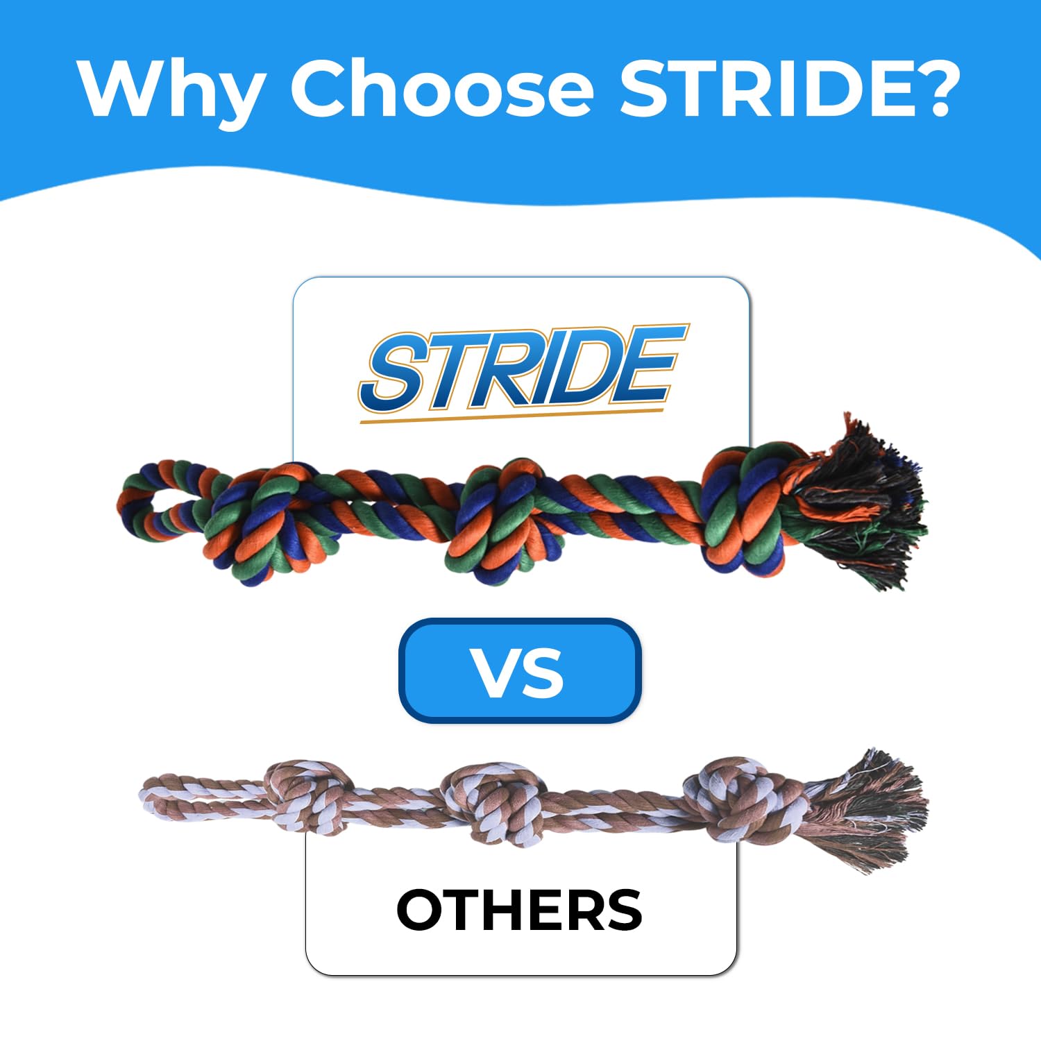 Stride Dog Rope Toys - 2 Pack Indestructible Chew Toys for Large Aggressive Chewers | Durable Cotton Rope for Teeth Cleaning, Tug of War & Anxiety Relief | Perfect for Playtime, Training & Outdoor Activities