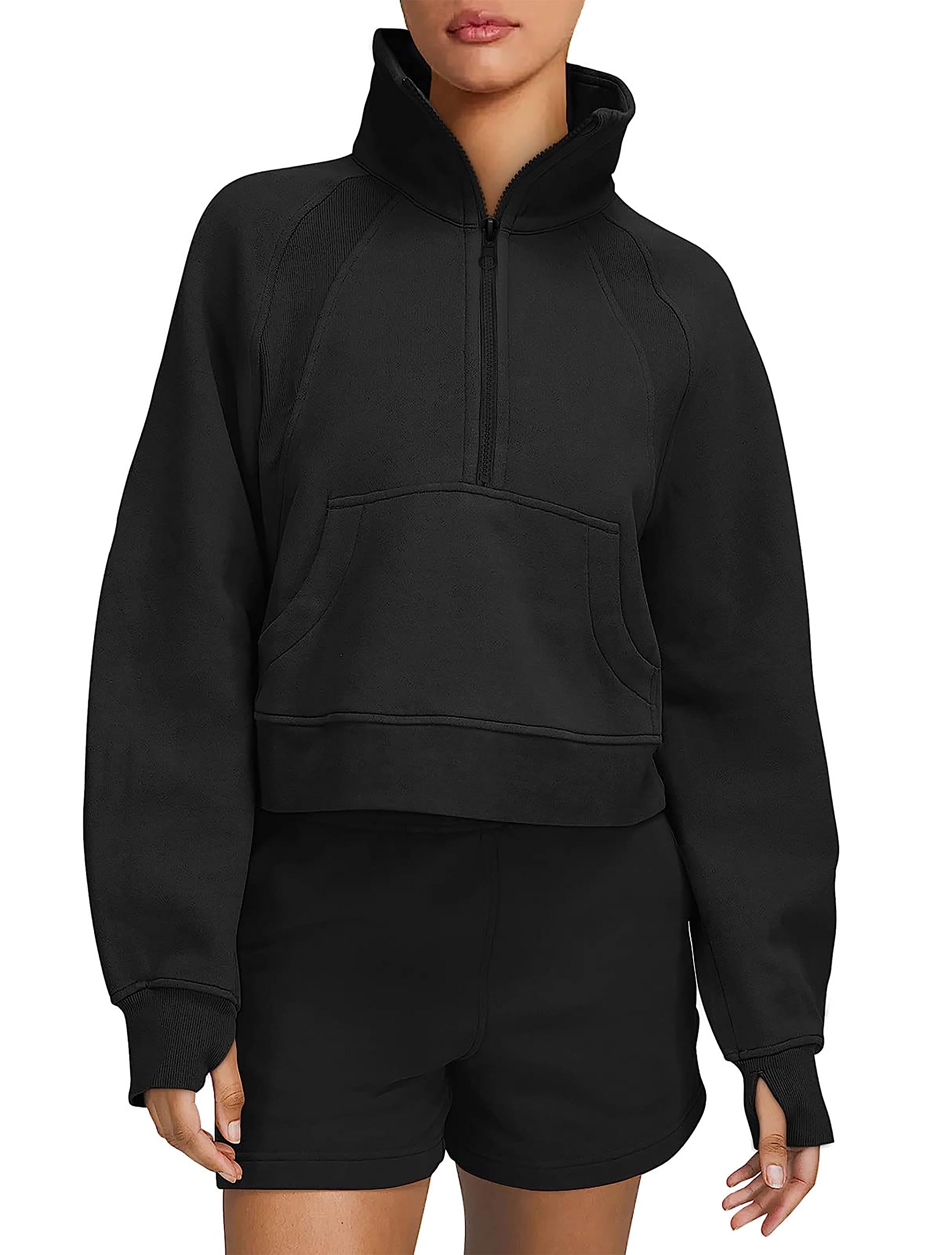 Wkwmrpet Women's Fleece Half Zip Pullover Sweatshirt - Casual Long Sleeve Workout Crop Top with Thumb Holes | Perfect for Gym, Running, Yoga & Outdoor Activities