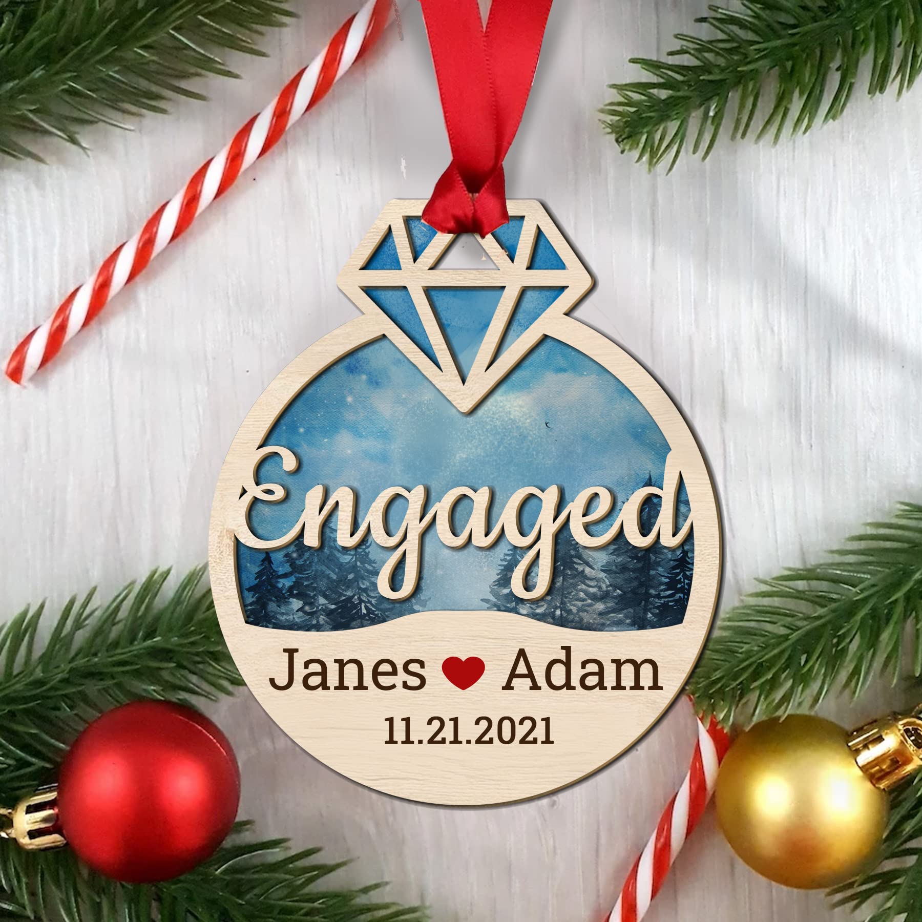 Personalized First Christmas as Mr and Mrs Ornaments - 3D Wooden Layered Custom Couple Christmas Tree Decorations (Set of 10) | Perfect for Newlyweds, Engaged Couples & Anniversary Gifts