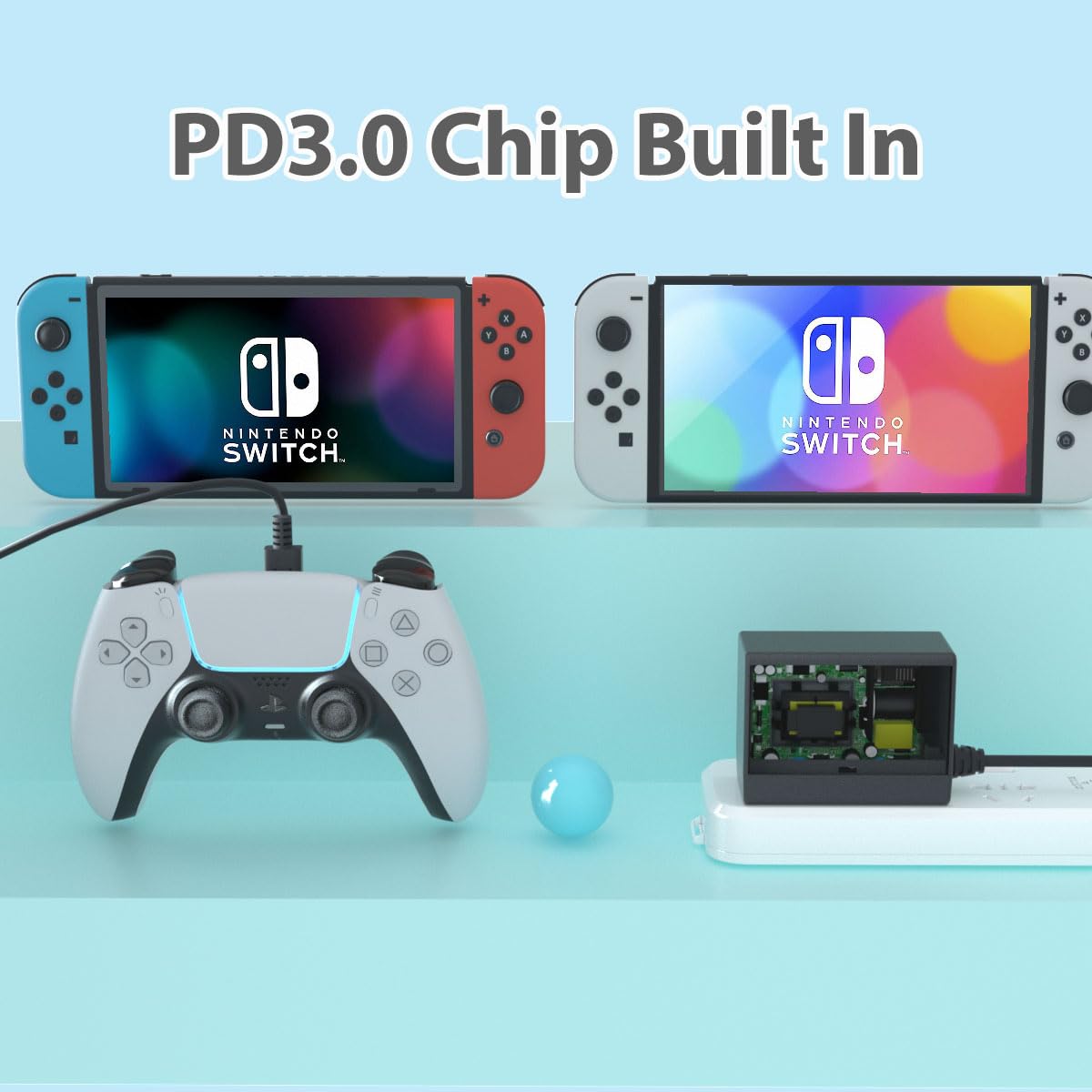 Nintendo Switch Charger - Fast Charging AC Power Adapter with 5FT Cable for Switch, OLED & Lite - TV Dock Mode Compatible - Perfect for Gaming at Home or Travel