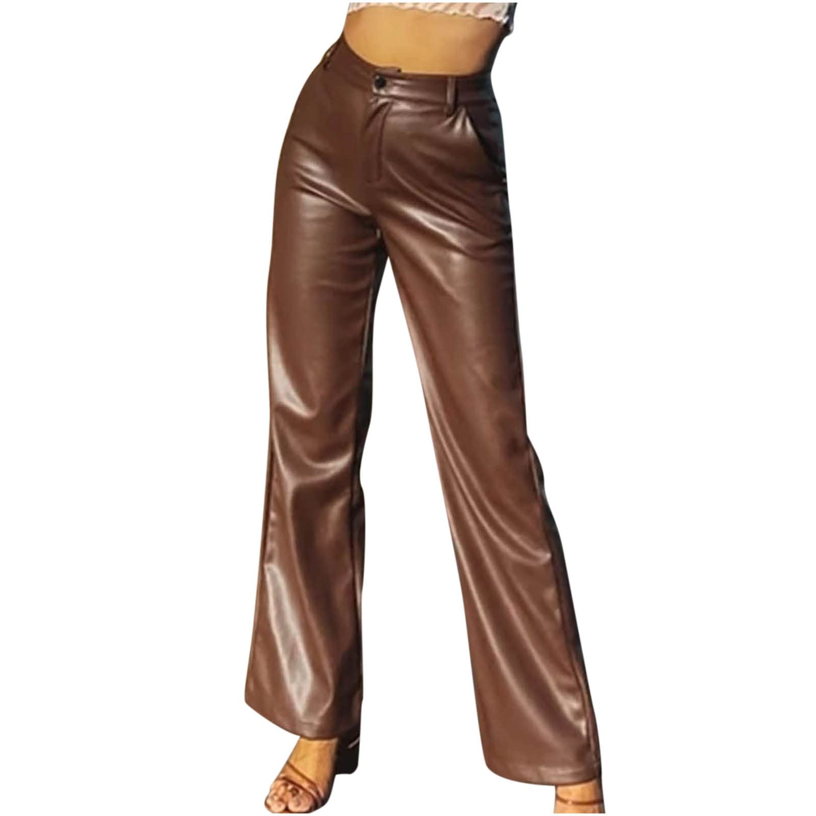 Women's High Waist Faux Leather Pants - Straight Wide Leg Trousers, Slim Fit Stretch Leggings for Vintage Y2K Streetwear | Perfect for Casual Outfits, Night Out & Fashion Instagram Looks