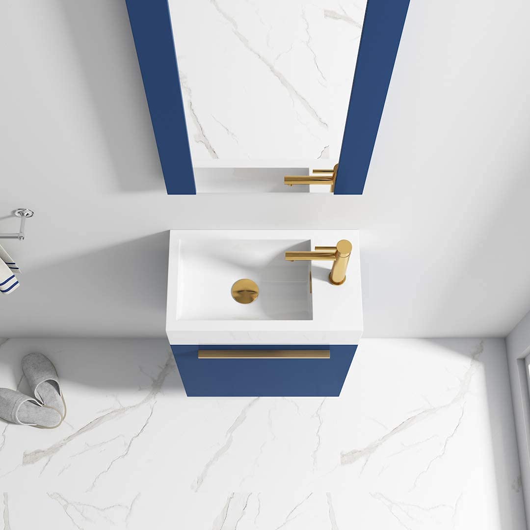 18 Inch Navy Blue Small Bathroom Vanity with Sink & Mirror - Narrow Space-Saving Vanity for Compact Bathrooms | Perfect for Apartments, Powder Rooms & Small Homes