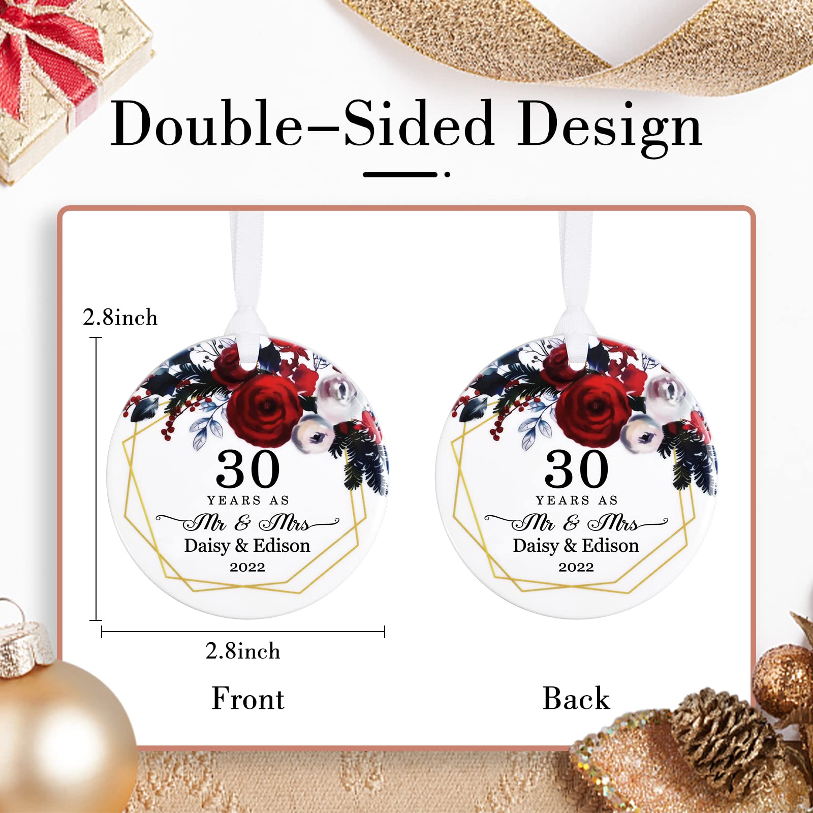 Custom Mr. & Mrs. Anniversary Ornament - Personalized Wedding Gift with Years of Marriage - Christmas Tree Keepsake for Couples - Perfect for 1st, 5th, 10th, 25th Anniversary Celebrations & Holiday Decorations