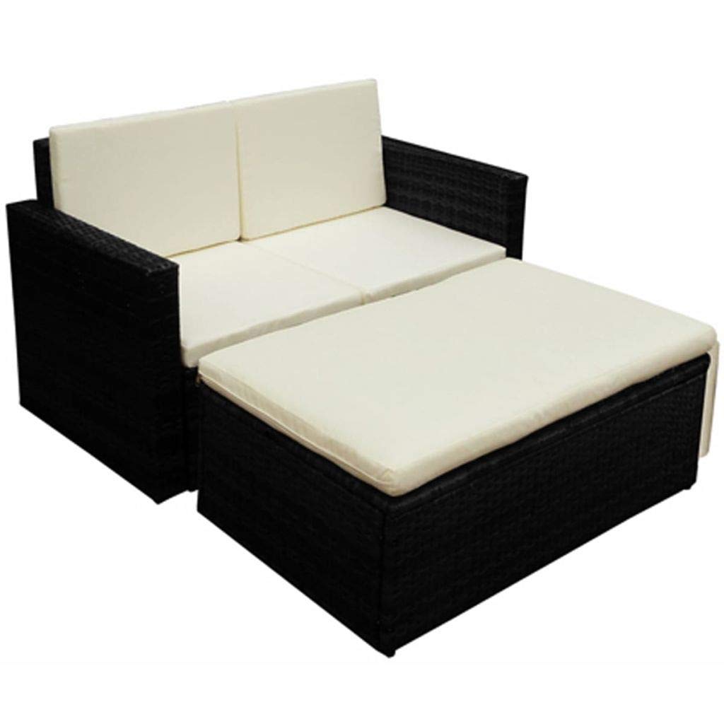 2-Piece Black Poly Rattan Garden Lounge Set with Cushions - Outdoor Patio Furniture Sofa & Conversation Set for Backyard, Deck, Poolside Relaxation