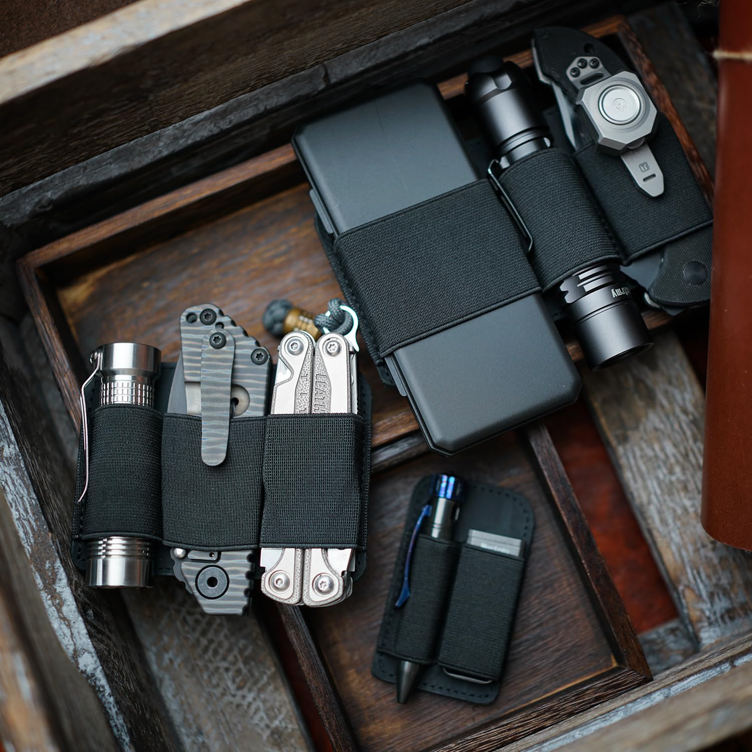 Viperade PL6 EDC Elastic Organizer Patch with Hook - Side Leather EDC Holder Patch for Tactical Pen, Flashlight, Battery & Gears - Perfect for Organizing Your Everyday Carry Bag, Backpack or Tactical Vest