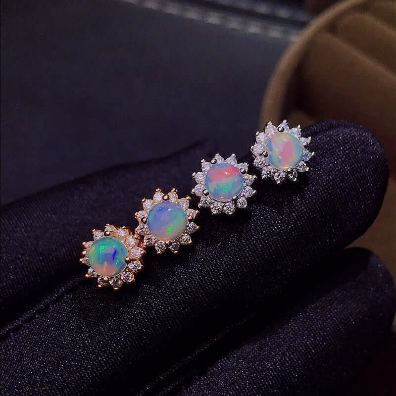 18K Rose Gold Opal Stud Earrings for Women - Dainty Opal Gemstone Earrings | Perfect for Weddings, Date Nights & Special Occasions