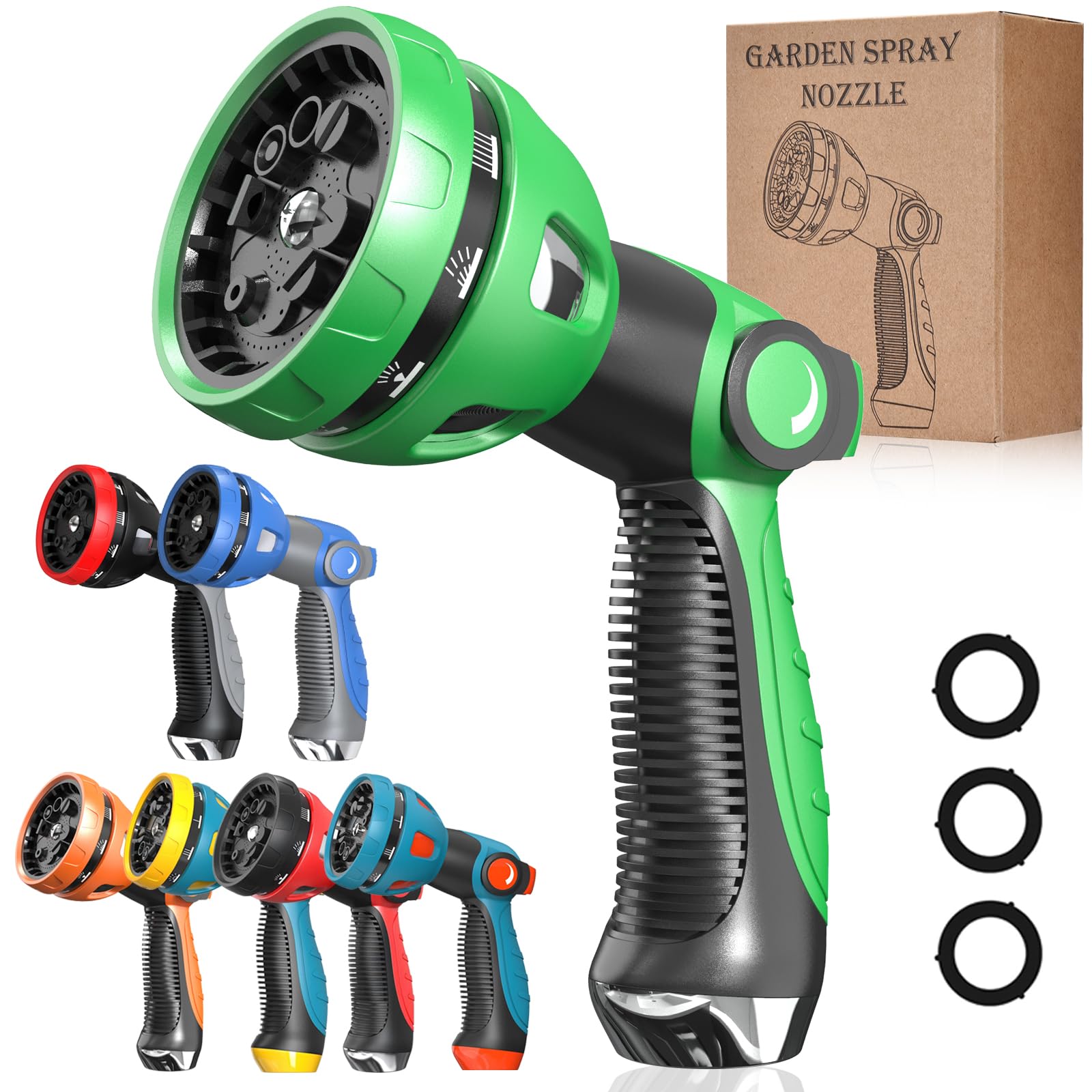 Metal Garden Hose Nozzle - 10 Adjustable Spray Patterns for Watering, Cleaning & Car Washing