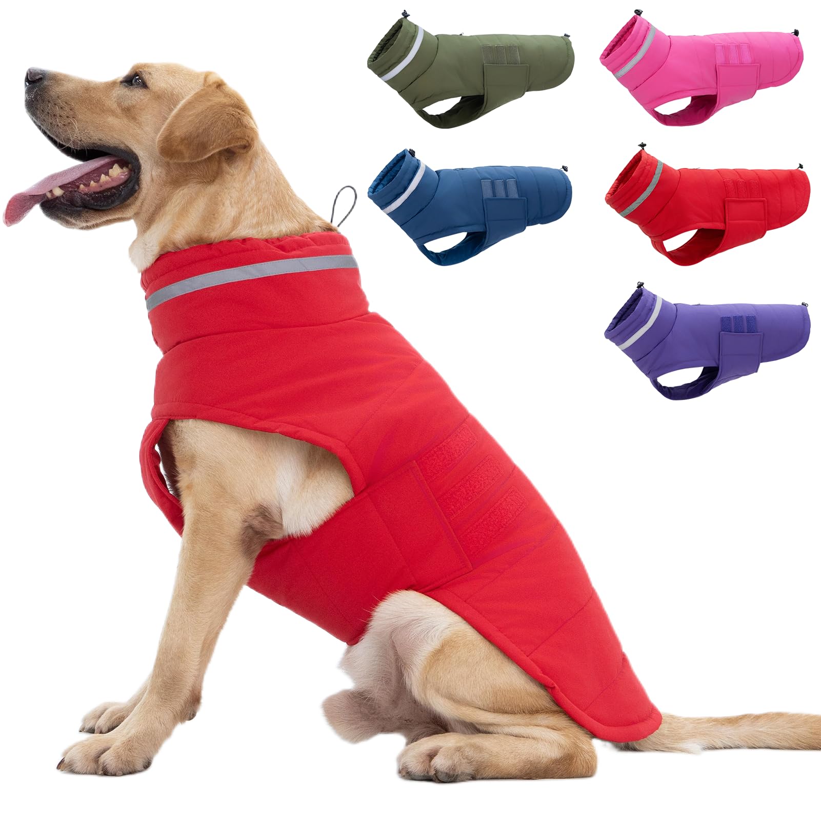 Waterproof & Windproof Dog Winter Coat - Reflective Adjustable Turtleneck Jacket for Small Medium Large Dogs - Warm Cold Weather Snow Jacket for Outdoor Walking, Hiking & Winter Adventures