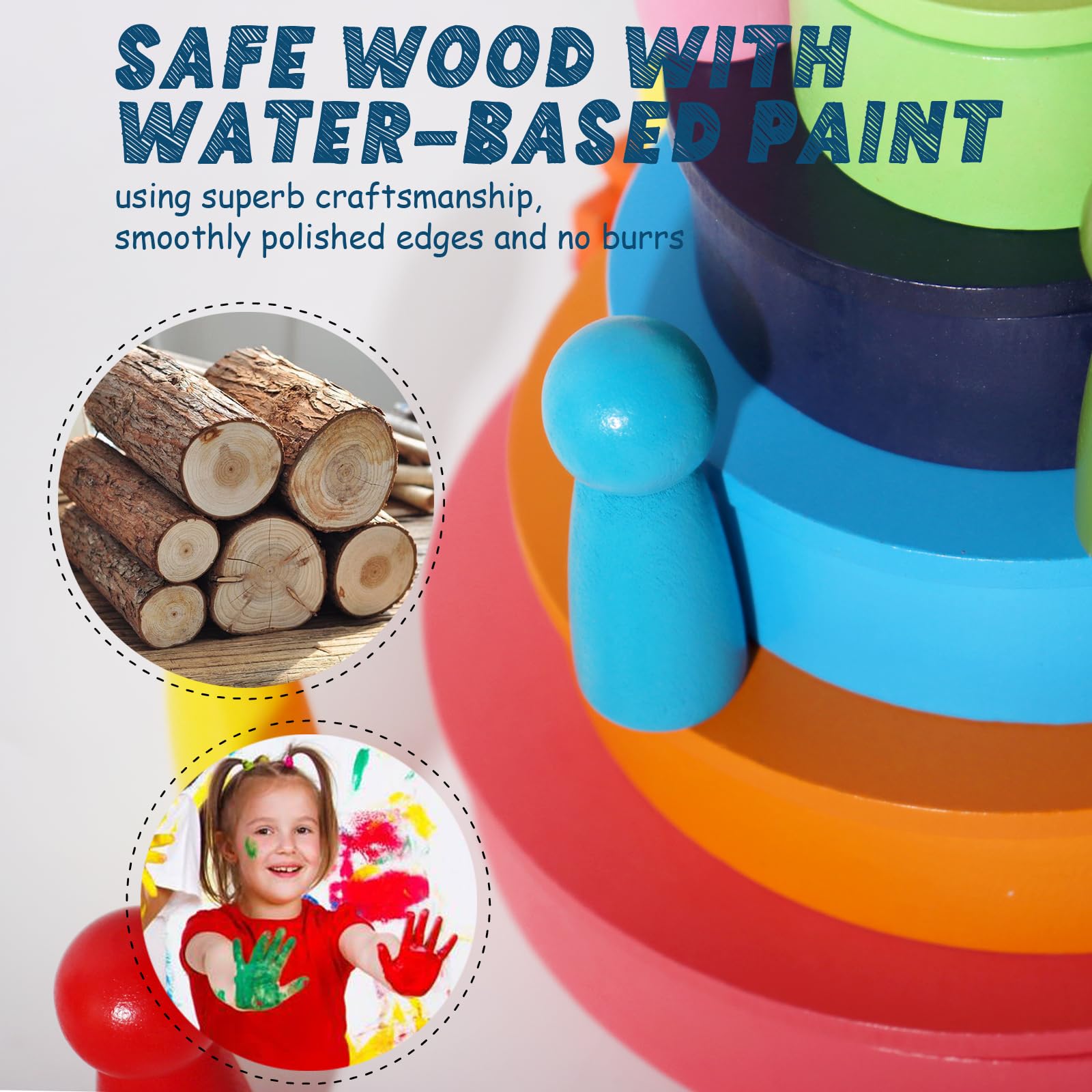 4-in-1 Montessori Wooden Building Blocks Set - Educational Rainbow Stacking Toys for Kids Ages 3-5 | STEM Learning, Early Development & Creative Play | Perfect Gift for Boys & Girls (45-Piece) | Ideal for Preschool Activities, Birthday Gifts & Classroom Learning Tools