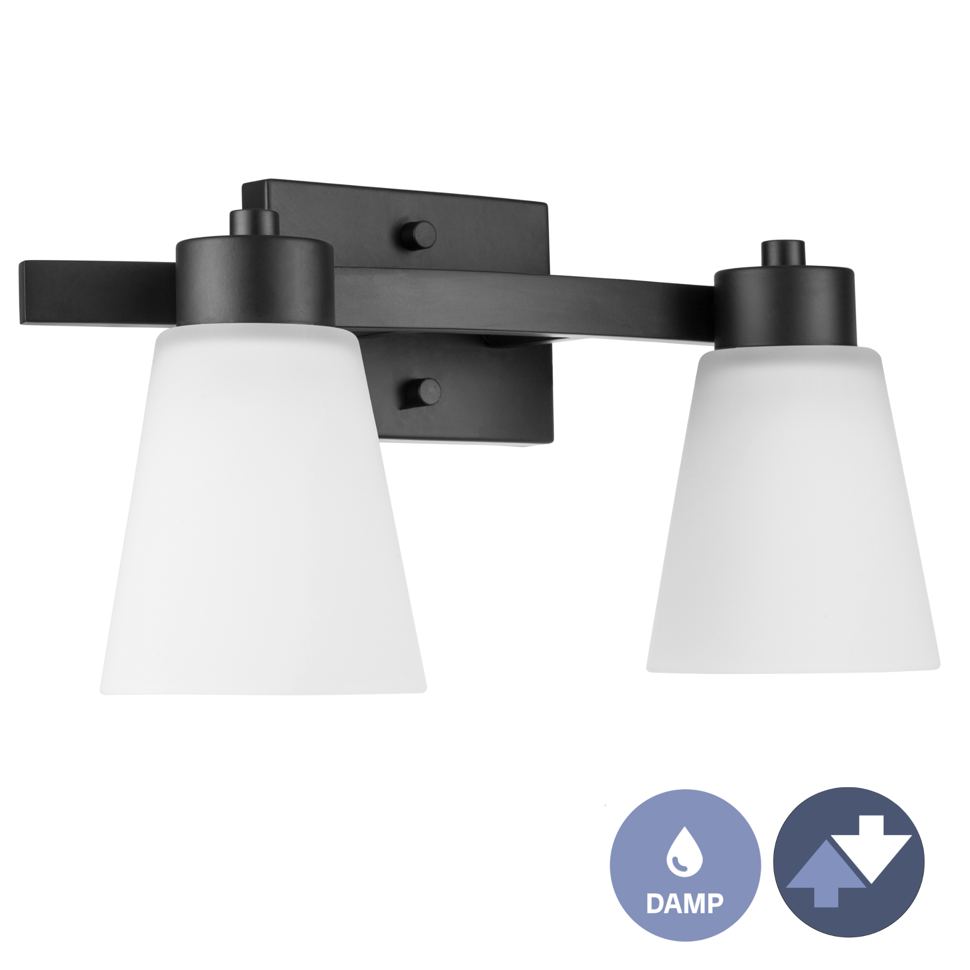 Fairendale 2-Light Vanity Light Fixture with Frosted Glass Shade in Matte Black - Perfect for Bathroom, Bedroom, and Dressing Room Lighting