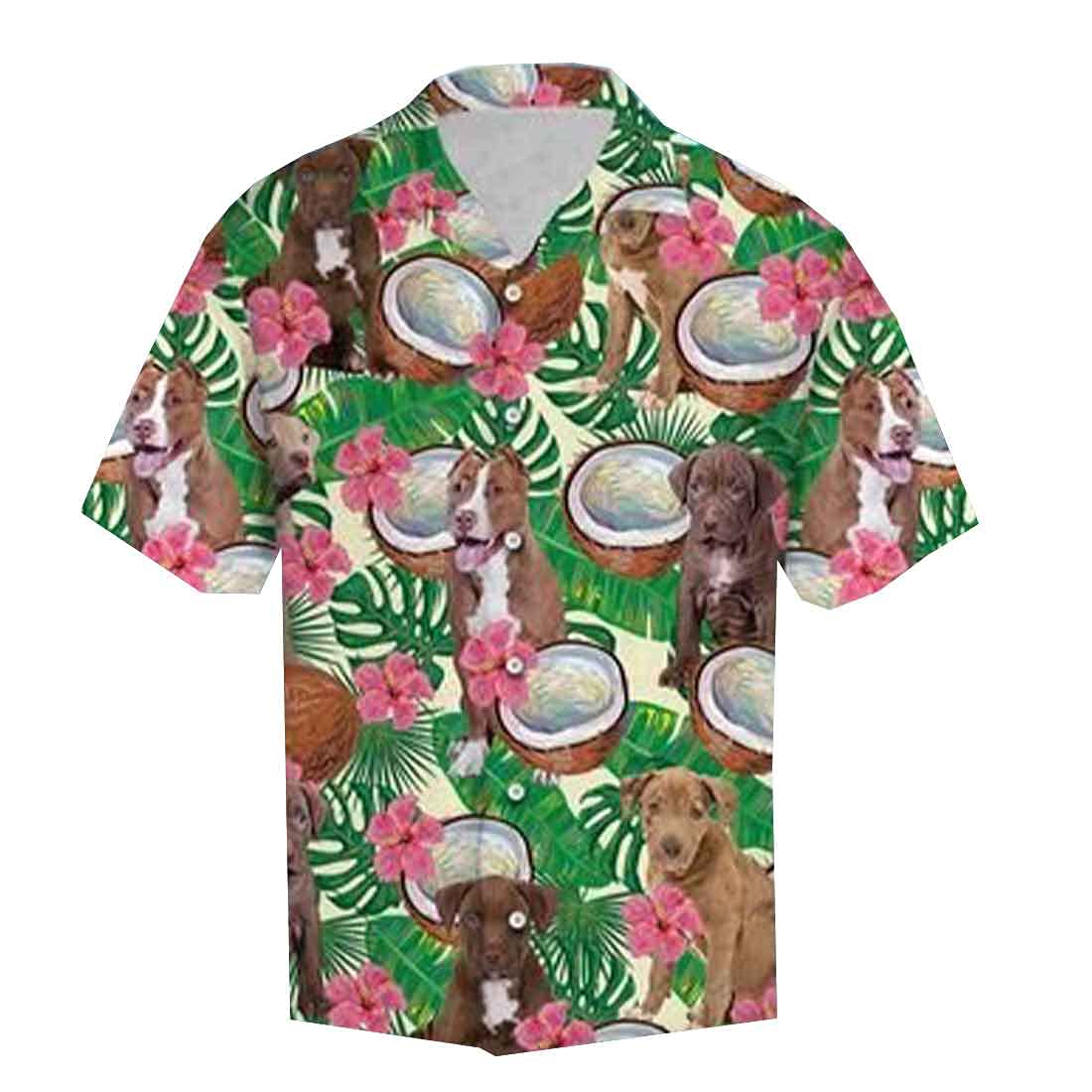 Tropical Dog Hawaiian Shirts for Men - Short Sleeve Button Down Aloha Shirts with Coconut Print | Casual Summer Beach Wear, Luau Party Outfit, Vacation Shirts for Tropical Getaways