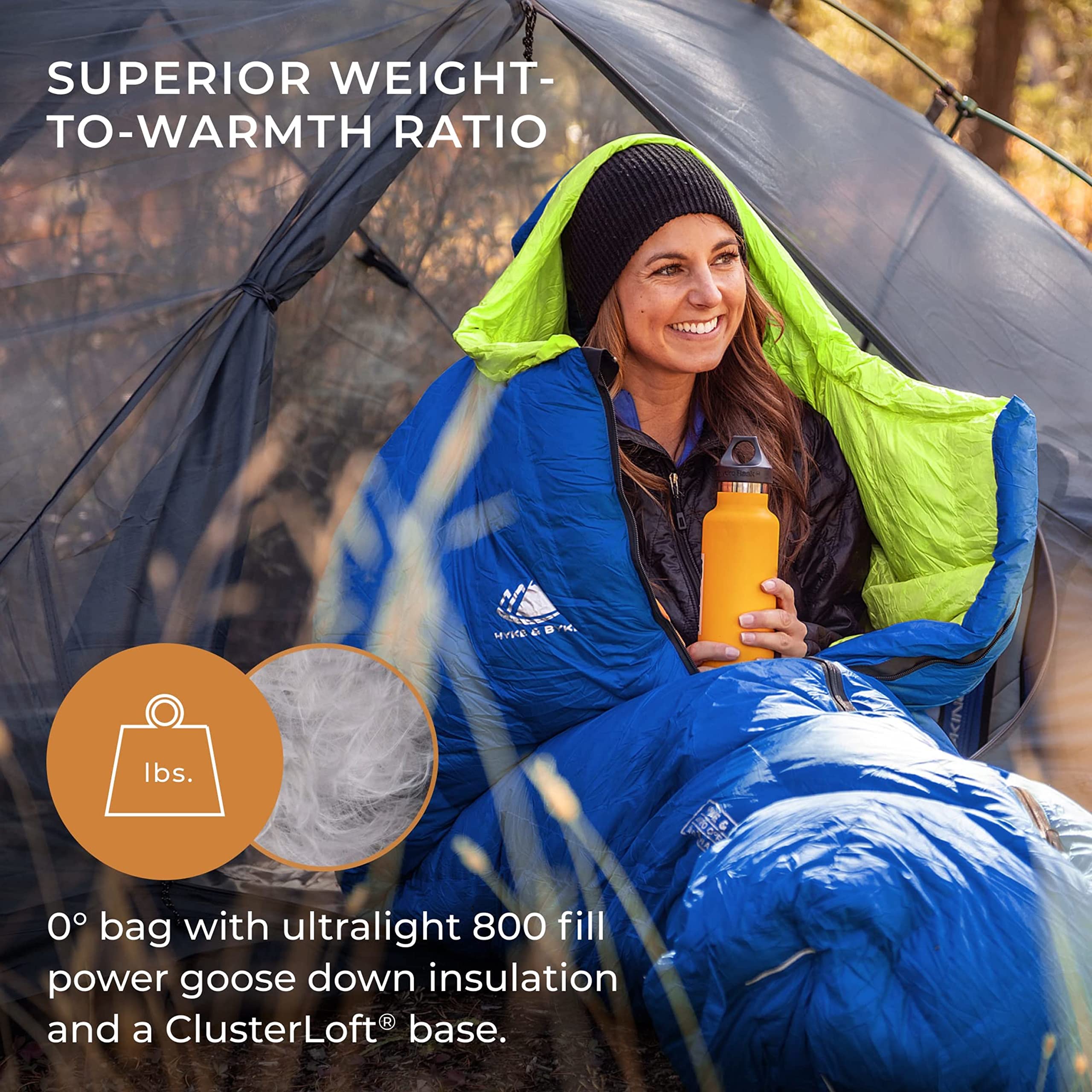 Hyke & Byke Antero 0°F 4-Season Ultralight 800FP Goose Down Sleeping Bag for Hiking, Camping & Backpacking - Perfect for Cold Weather Adventures & Outdoor Exploration